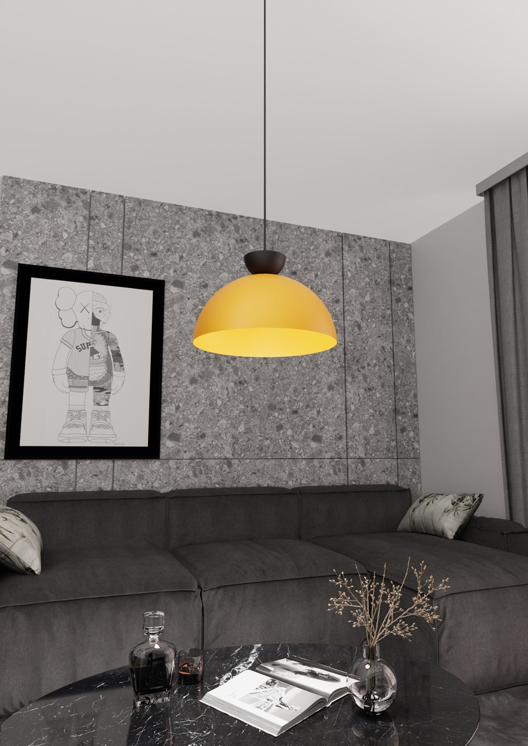 Lampadario Minimal Venus Acciaio Nero Arancione Large 1 Luce Gx53 1474/1L