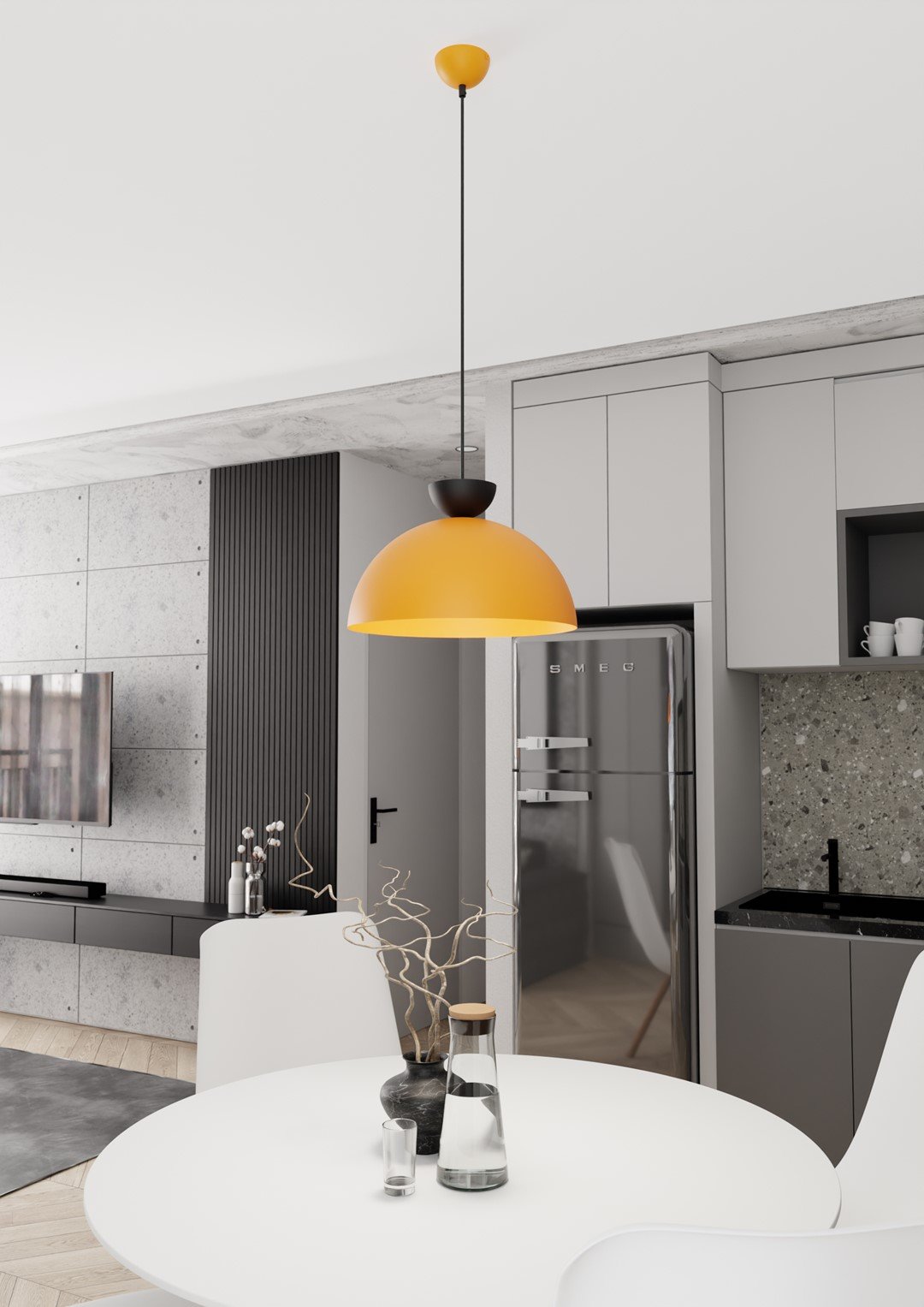 Lampadario Minimal Venus Acciaio Nero Arancione Large 1 Luce Gx53 1474/1L
