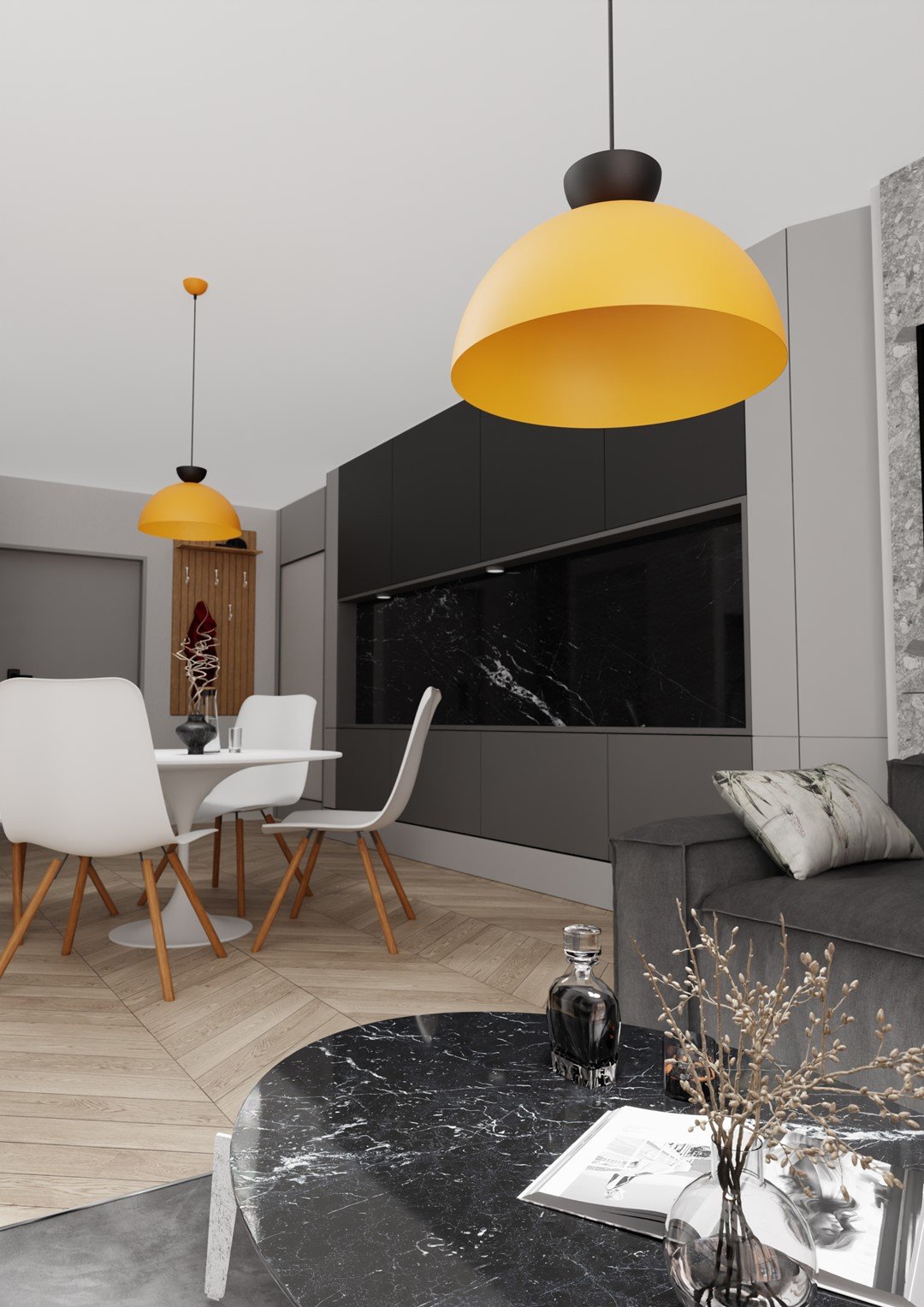Lampadario Minimal Venus Acciaio Nero Arancione Large 1 Luce Gx53 1474/1L