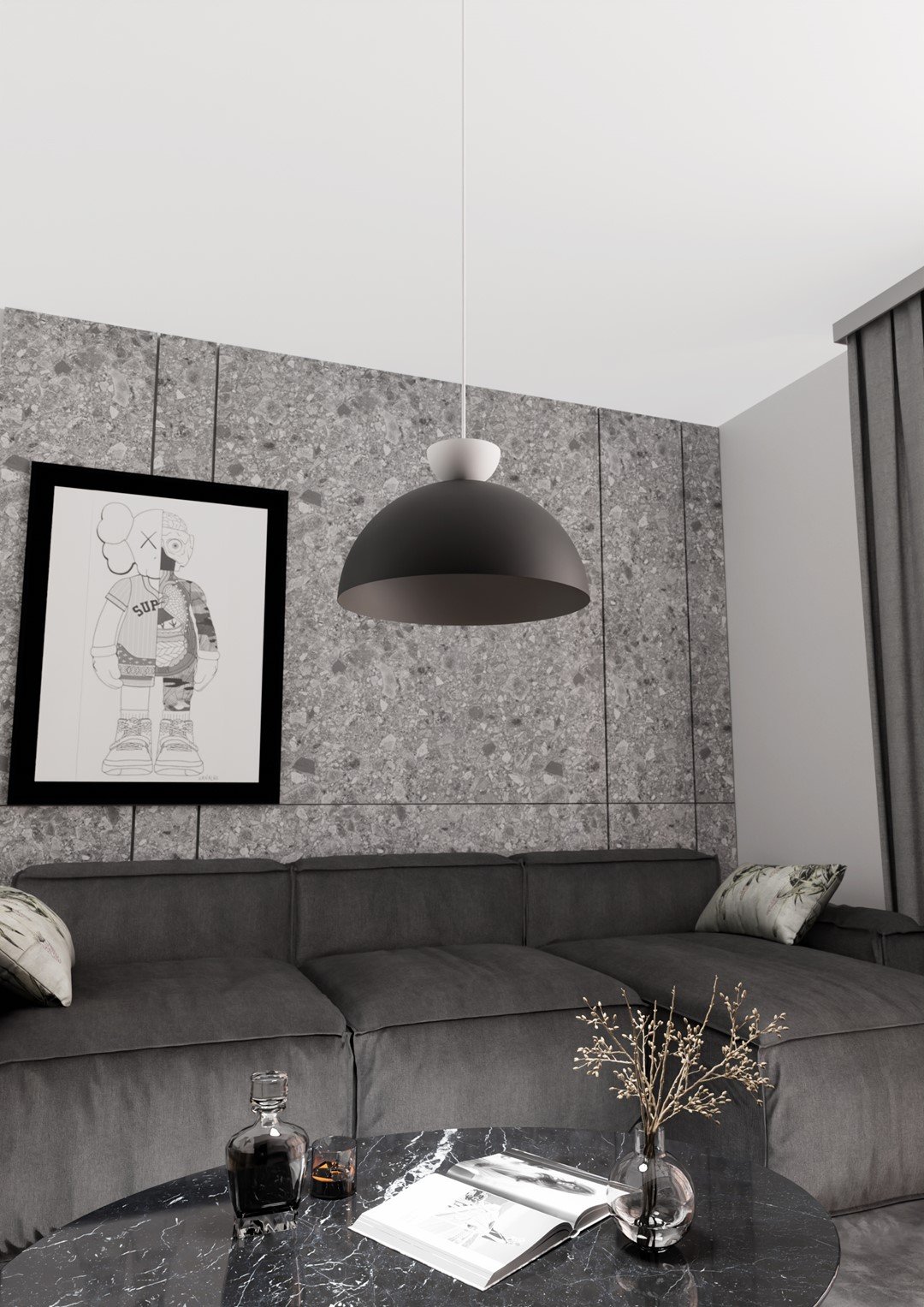Lampadario Minimal Venus Acciaio Nero Bianco 1 Luce Gx53 1472/1L