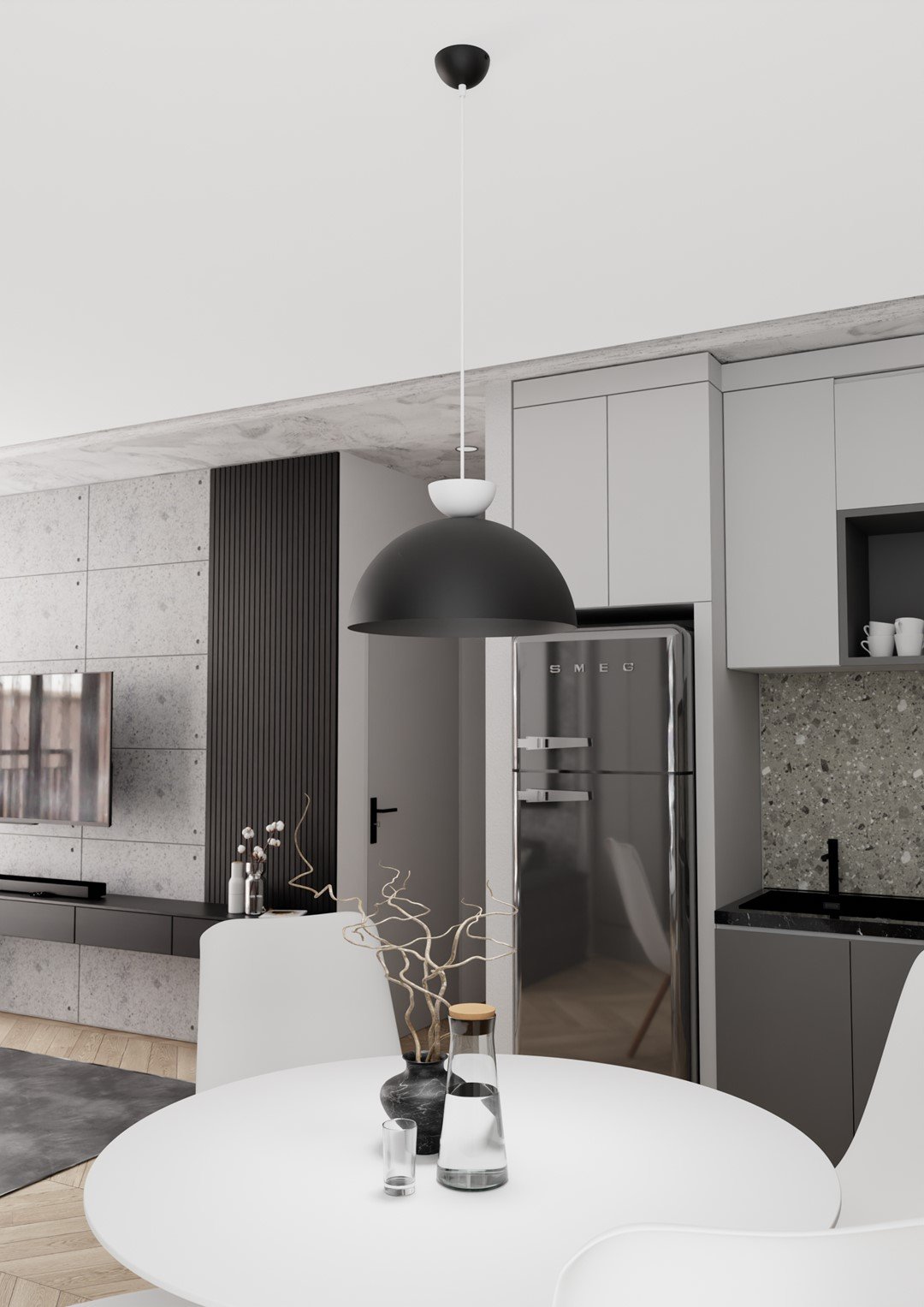 Lampadario Minimal Venus Acciaio Nero Bianco 1 Luce Gx53 1472/1L