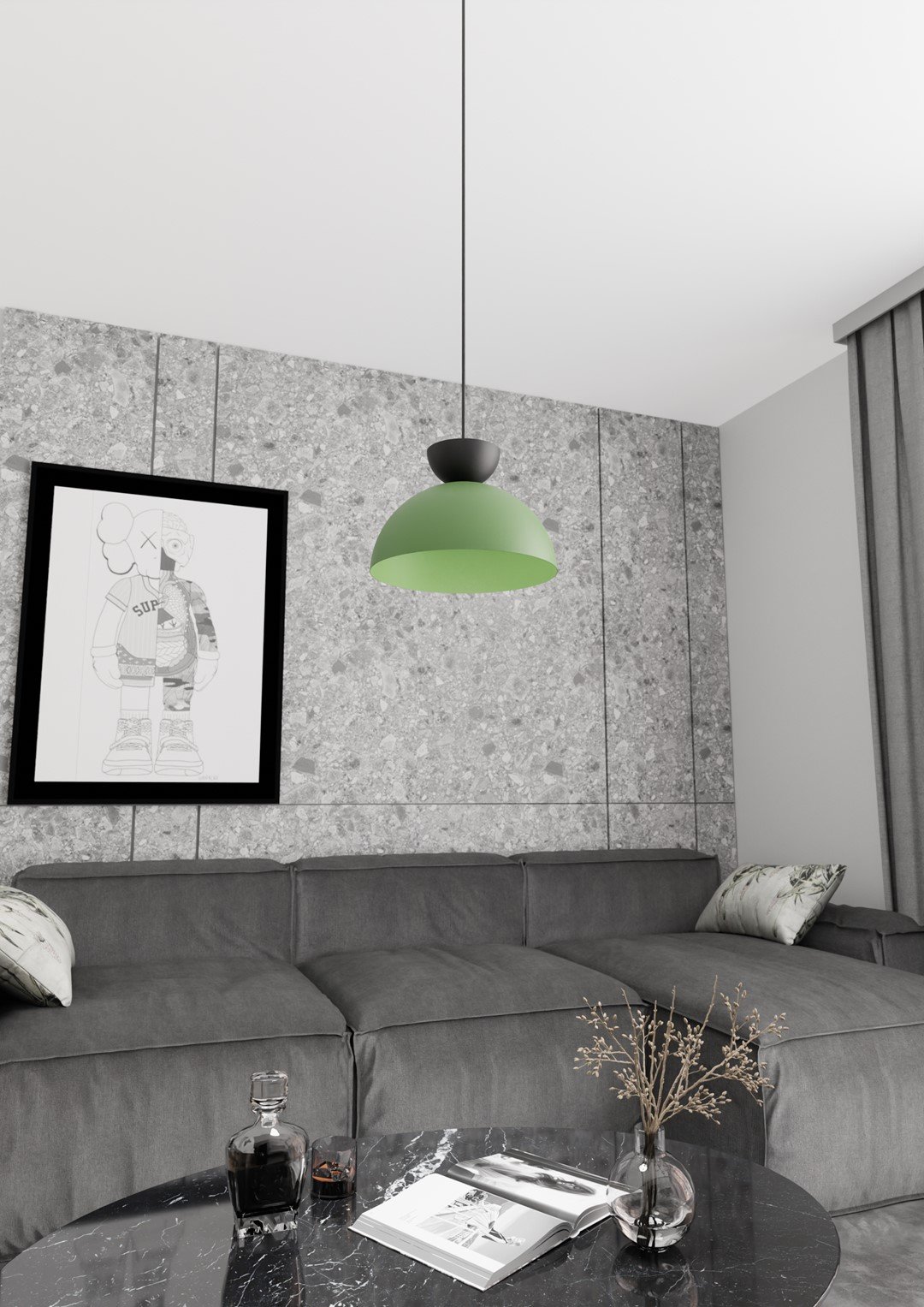 Lampadario Minimal Venus Acciaio Nero Verde Small 1 Luce Gx53 1473/1S