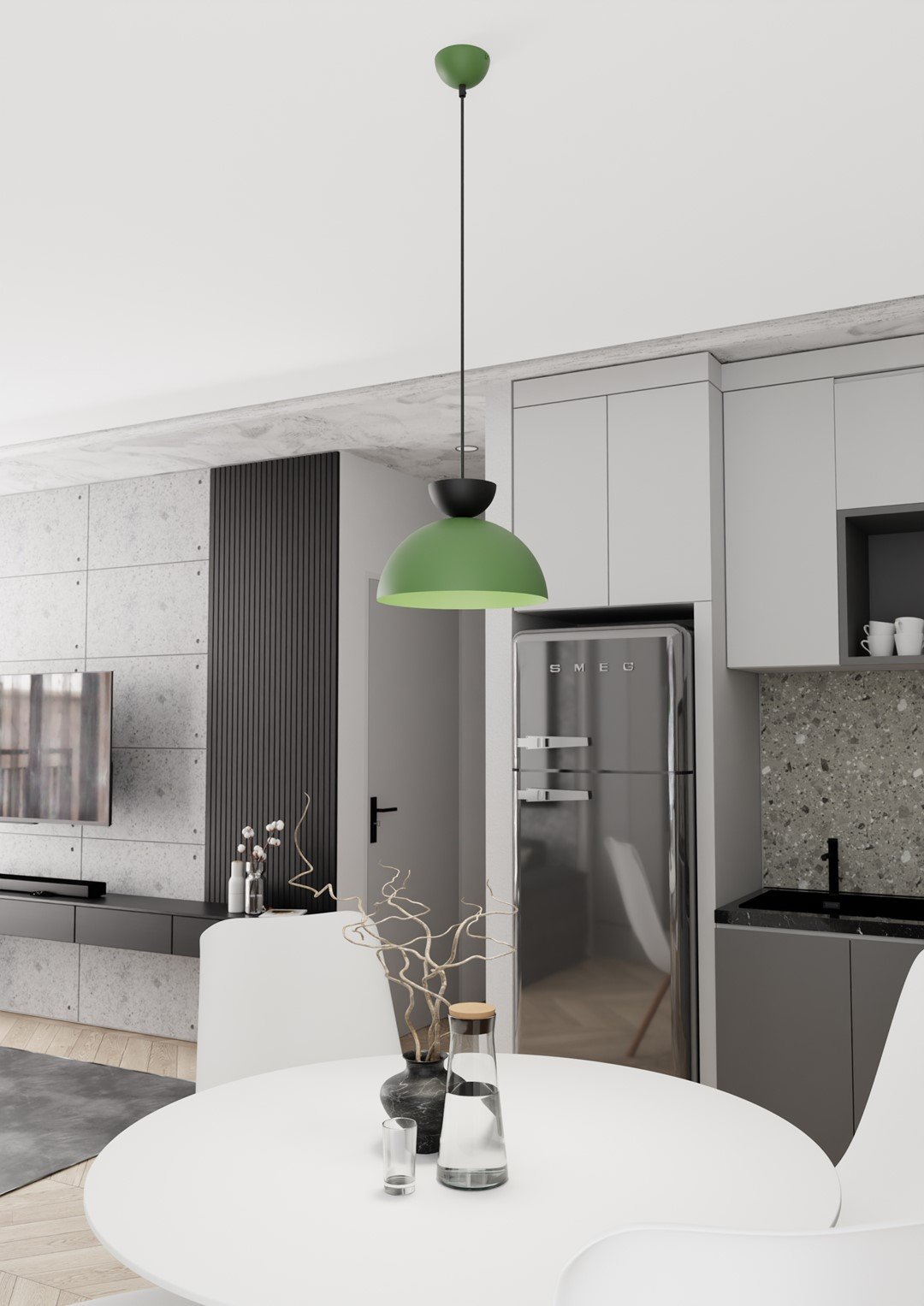 Lampadario Minimal Venus Acciaio Nero Verde Small 1 Luce Gx53 1473/1S