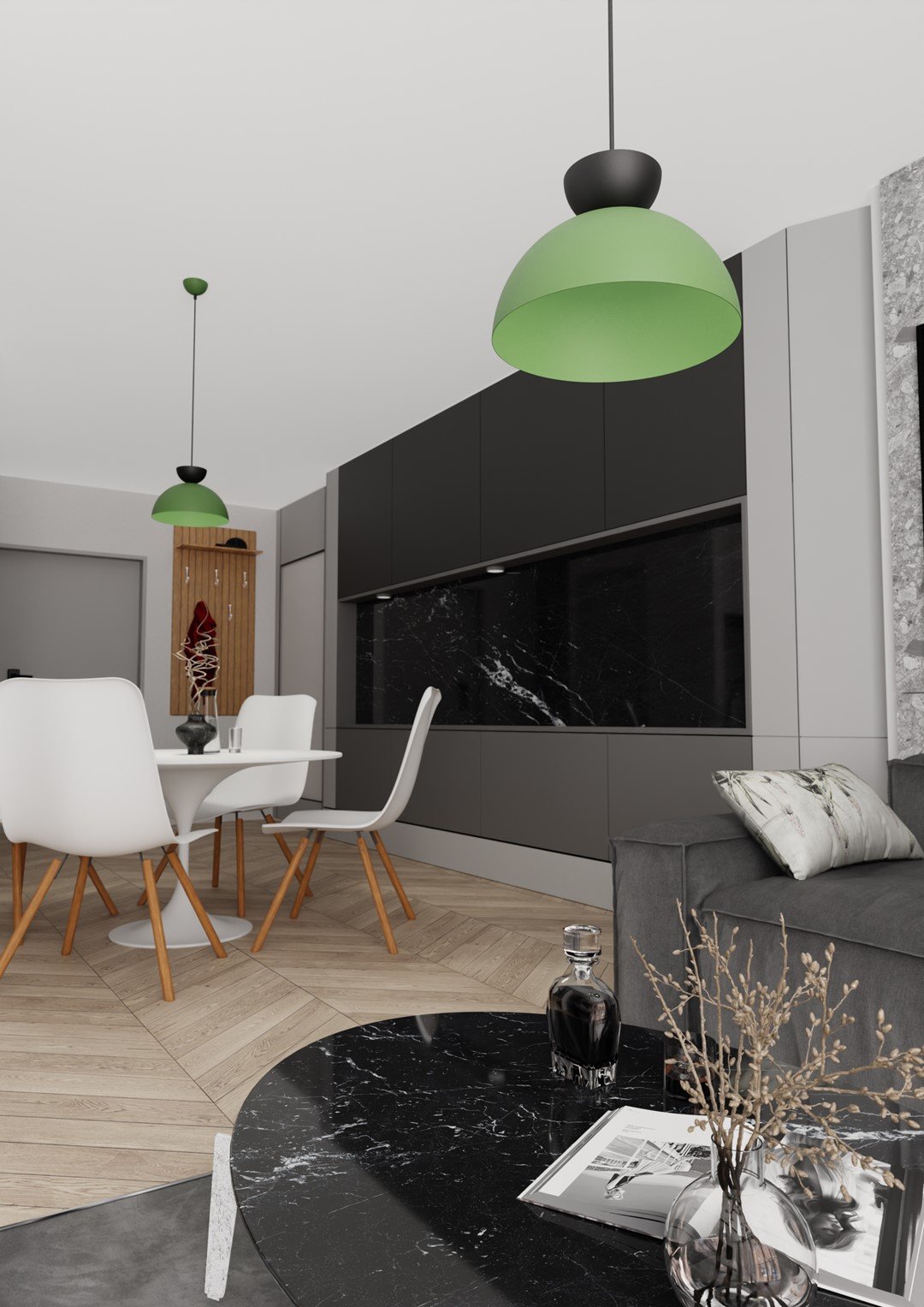 Lampadario Minimal Venus Acciaio Nero Verde Small 1 Luce Gx53 1473/1S