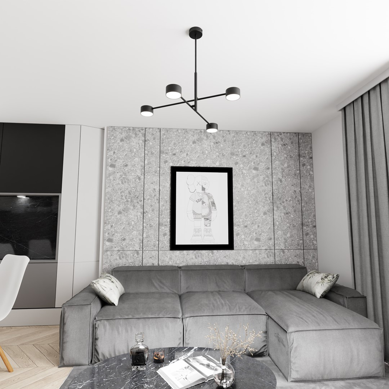 Plafoniera Moderna Giove Acciaio Nero 4 Luci Gx53 Ip20 LA0015-EB-PL4-NR