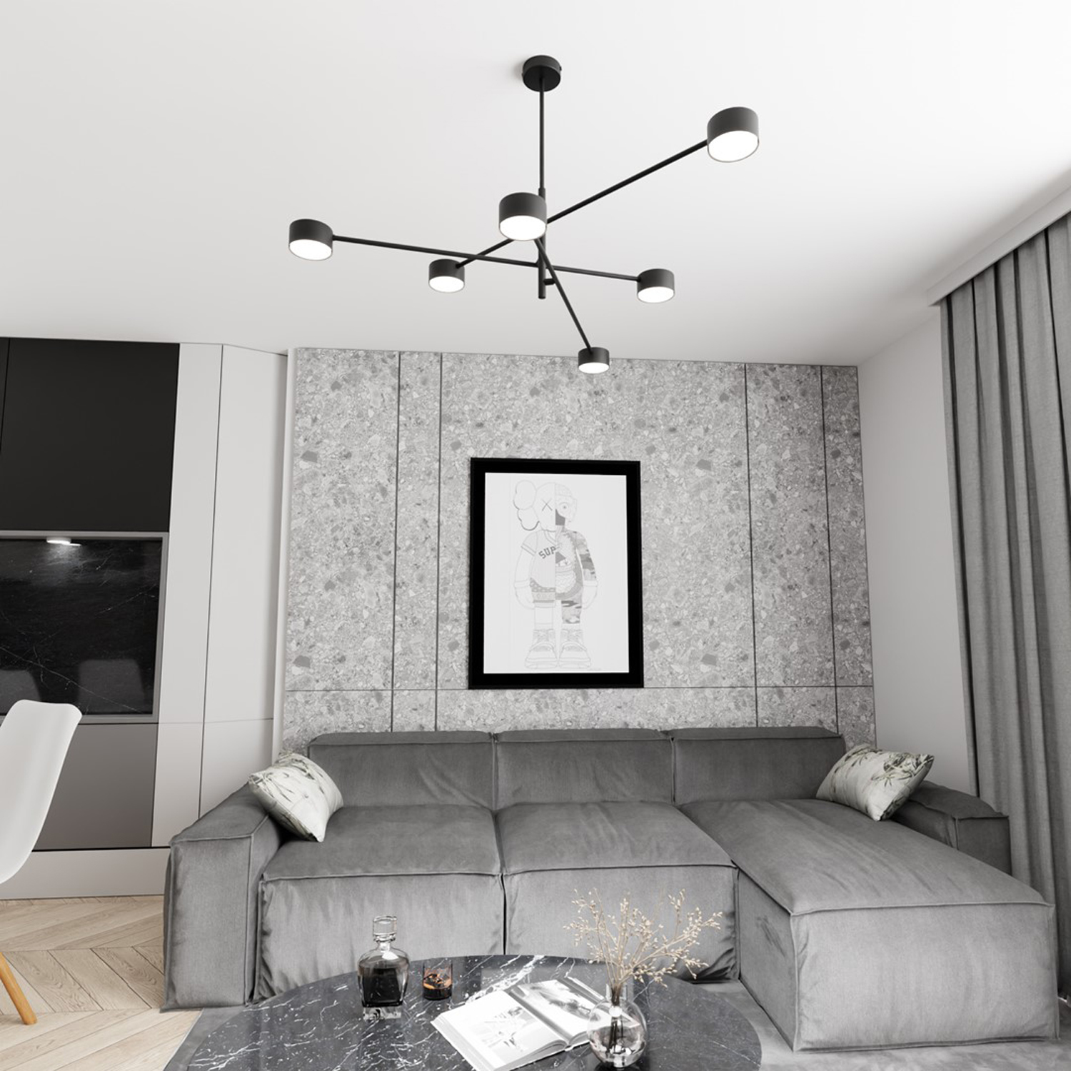 Plafoniera Moderna Giove Acciaio Nero 6 Luci Gx53 Ip20 LA0015-EB-PL6-NR