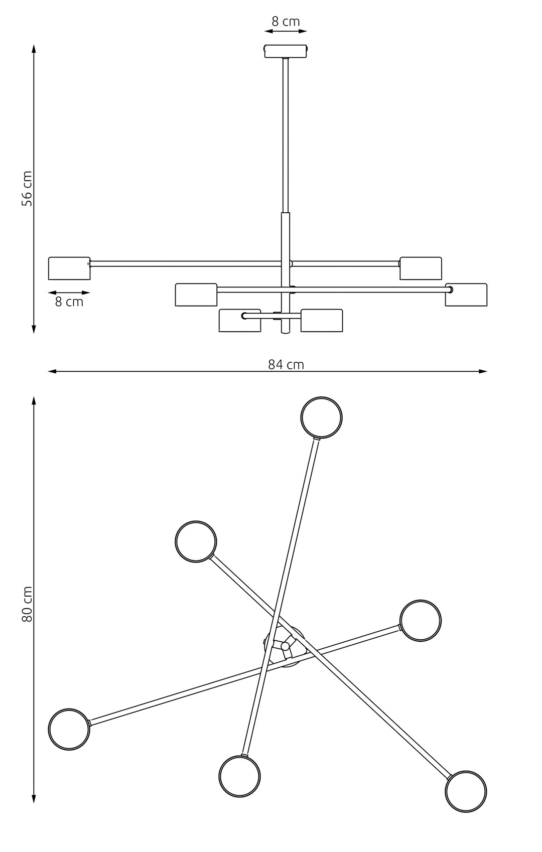 Plafoniera Moderna Giove Acciaio Nero 6 Luci Gx53 Ip20 LA0015-EB-PL6-NR