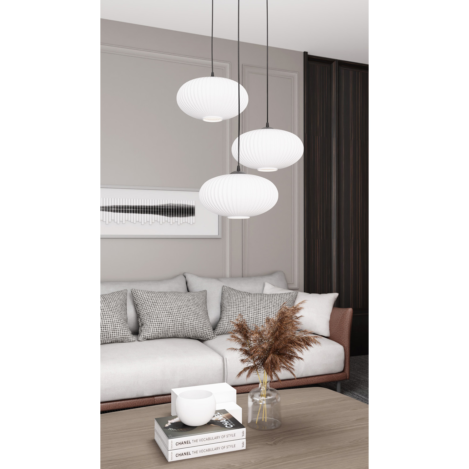 Lampadario 3 Luci Iris Base Tonda In Acciaio Nero Paralume Plissettato Bianco LA0031-EB-3-NR