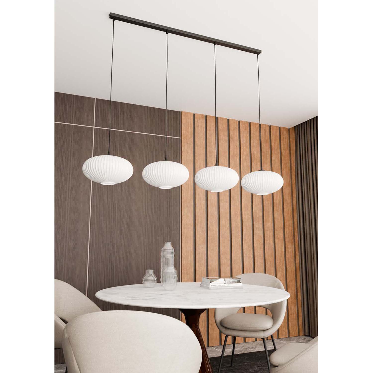 Lampadario 4 Luci Iris In Acciaio Nero Paralume Plissettato Bianco LA0031-EB-4-NR-BI