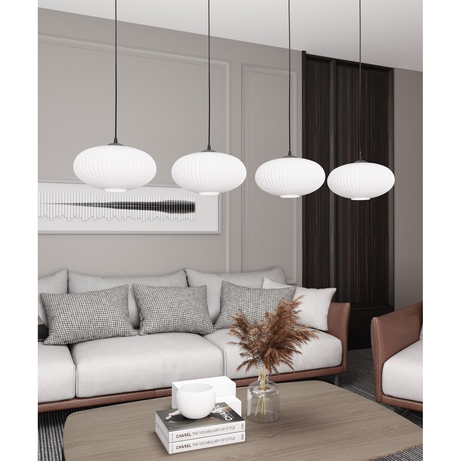 Lampadario 4 Luci Iris In Acciaio Nero Paralume Plissettato Bianco LA0031-EB-4-NR-BI