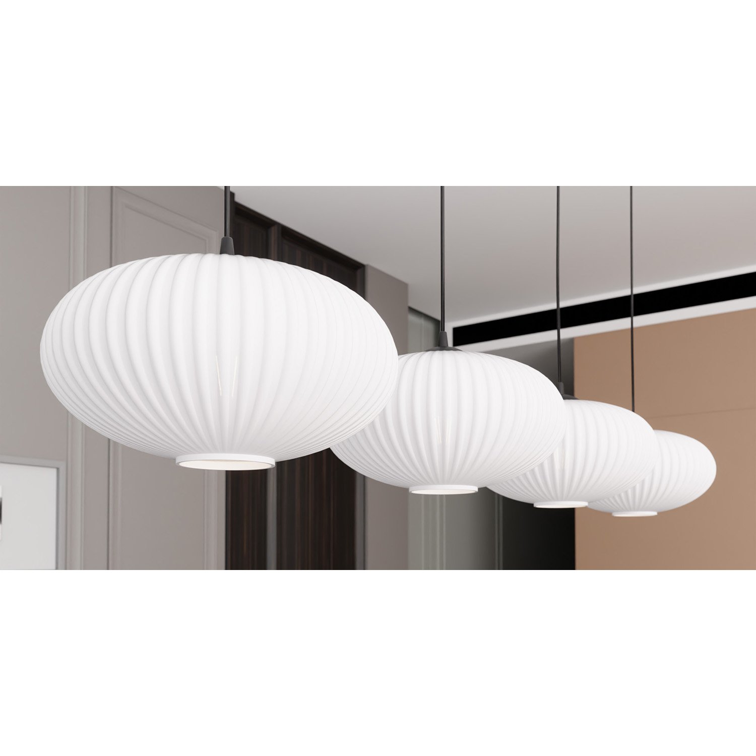 Lampadario 4 Luci Iris In Acciaio Nero Paralume Plissettato Bianco LA0031-EB-4-NR-BI