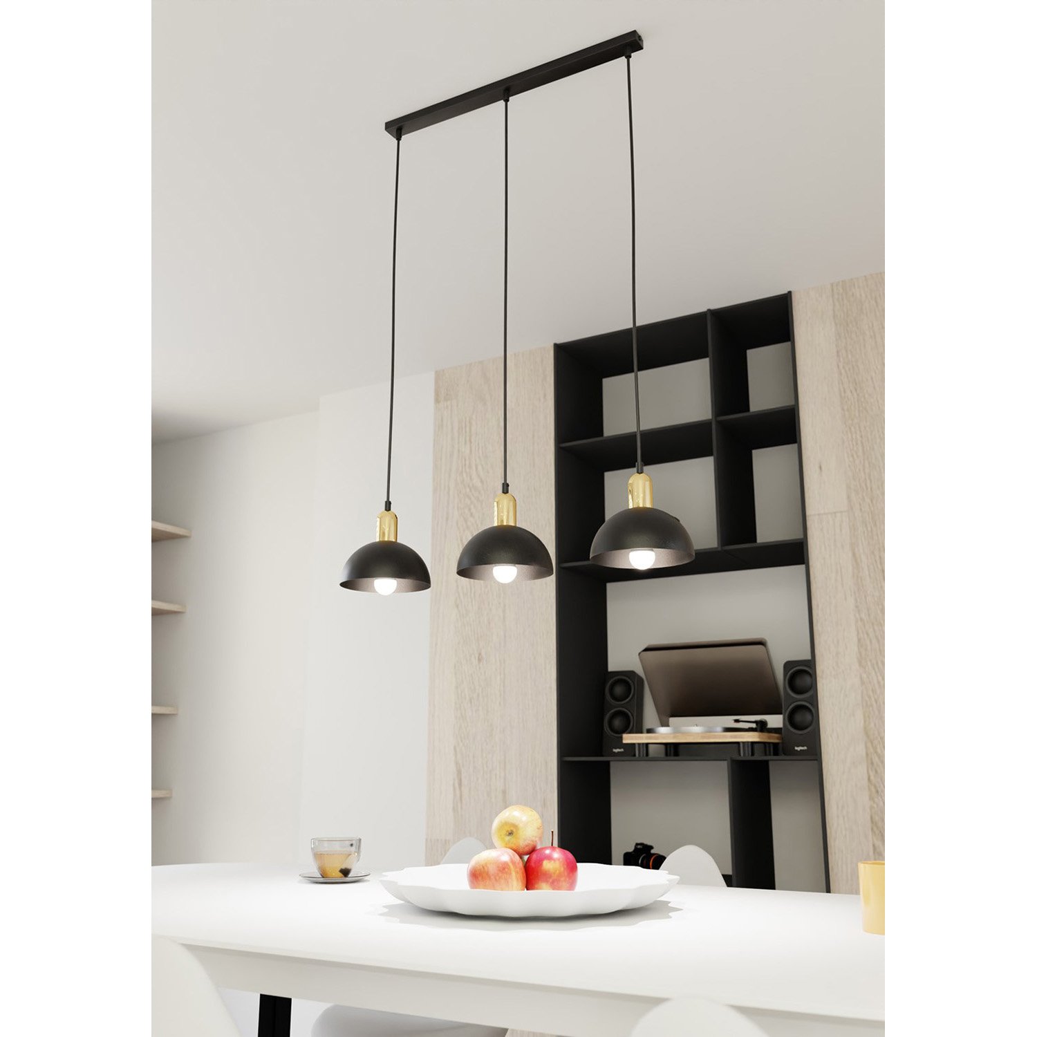 Lampadario 3 Luci Idunn In Acciaio Nero E Oro Diffusori A Cupola LA0041-EB-3-NR-OR