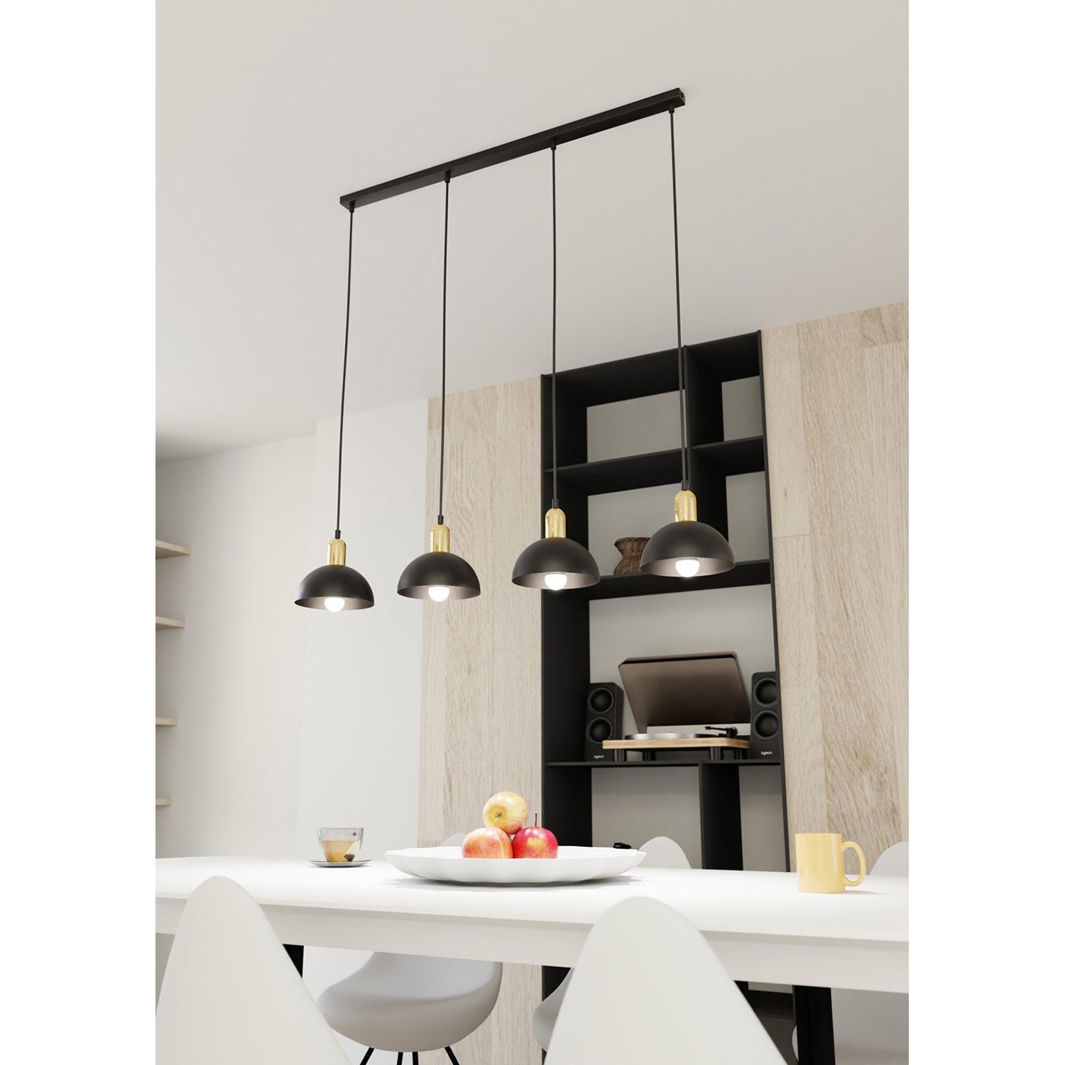 Lampadario 4 Luci Idunn In Acciaio Nero E Oro Diffusori A Cupola LA0041-EB-4-NR-OR