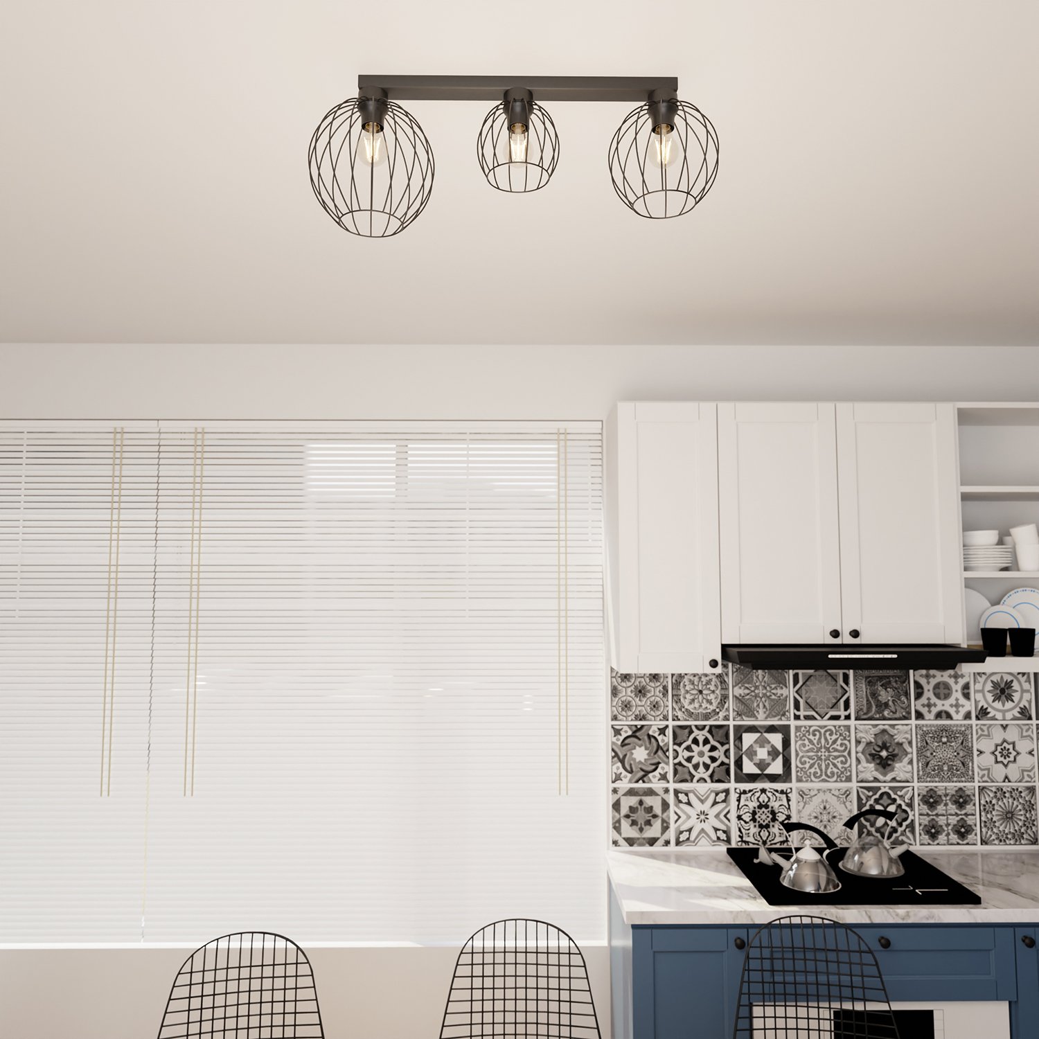 Plafoniera Minimal Industrial Orion 3 Luci Lineari Nera 1371/3