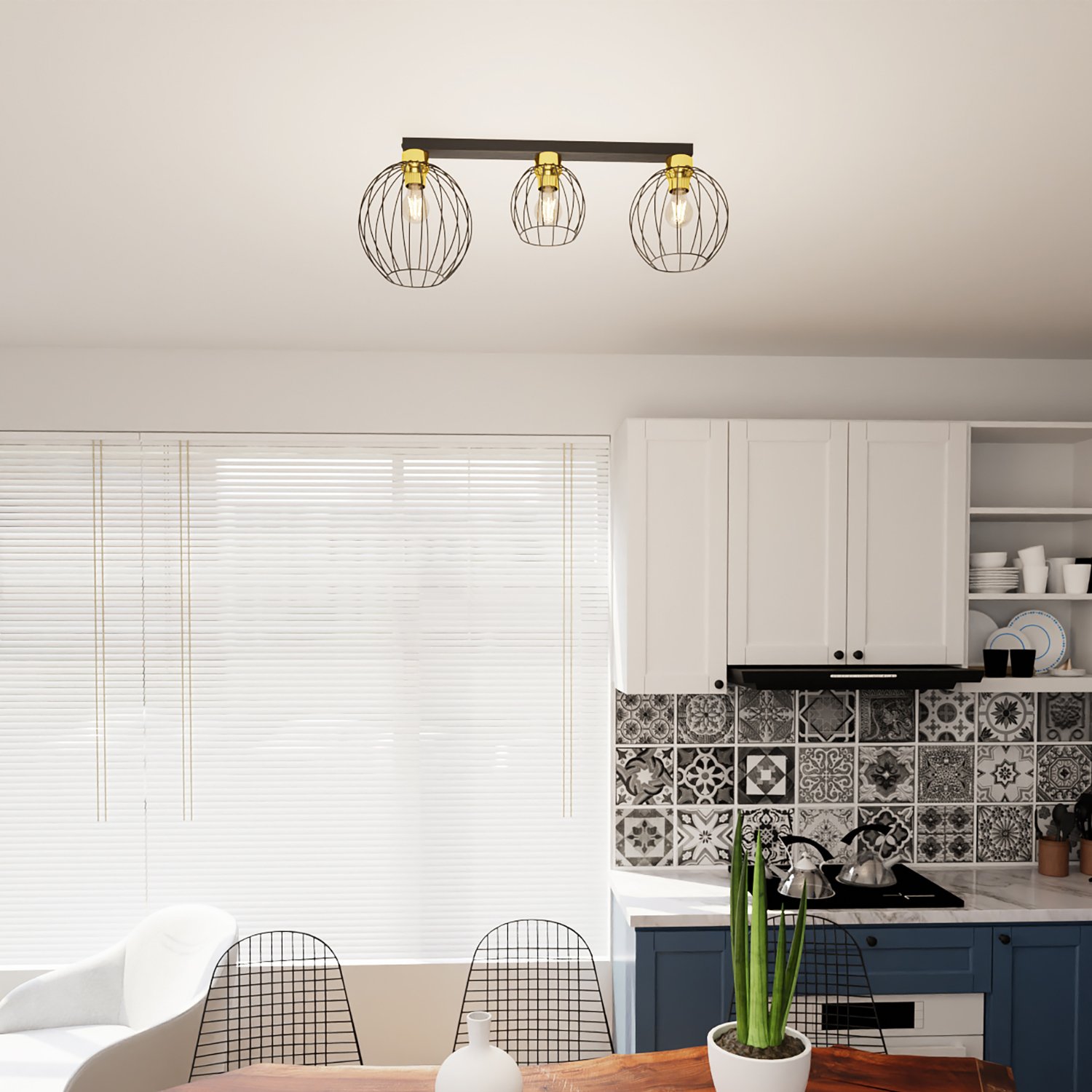 Plafoniera Minimal Industrial Orion 3 Luci Lineari Nera E Oro 1370/3
