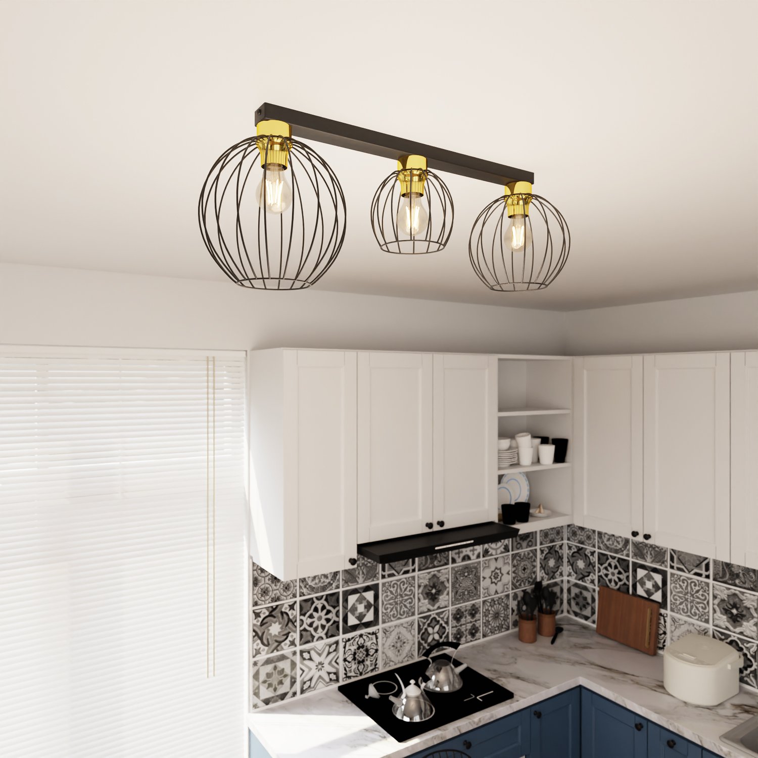 Plafoniera Minimal Industrial Orion 3 Luci Lineari Nera E Oro 1370/3
