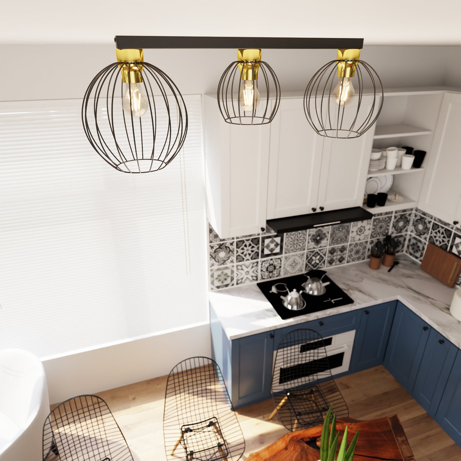 Plafoniera Minimal Industrial Orion 3 Luci Lineari Nera E Oro 1370/3