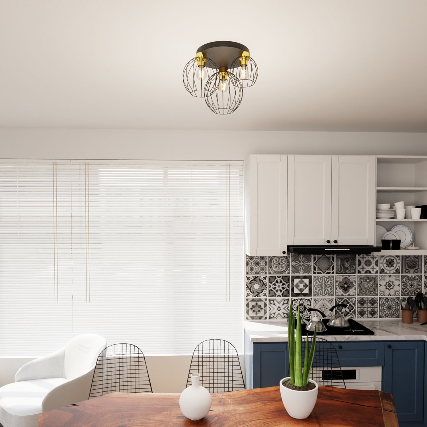 Plafoniera Minimal Industrial Orion 3 Luci Tonda Nera E Oro 1370/3PREM