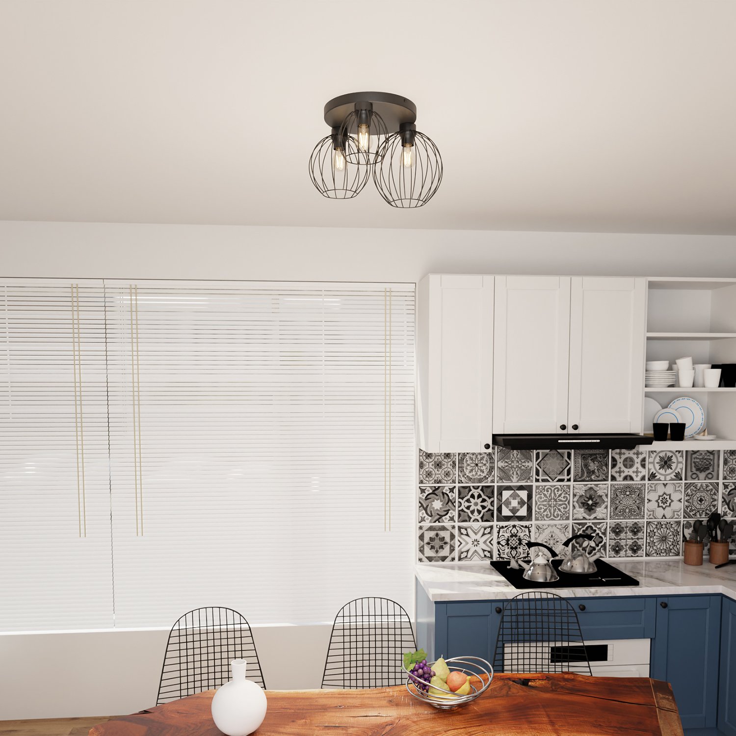 Plafoniera Minimal Industrial Orion 3 Luci Tonda Nera 1371/3PREM