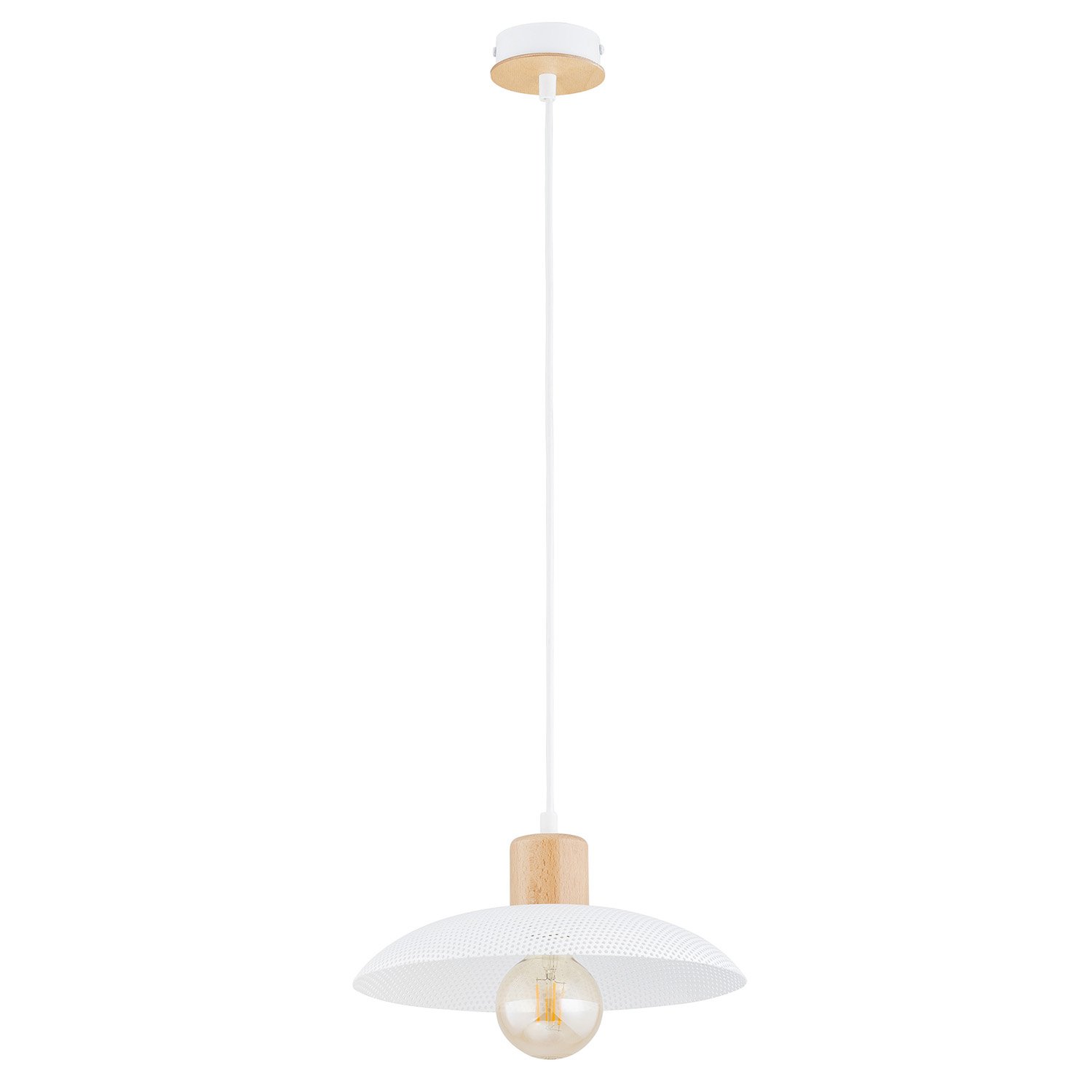 Sospensione Nordica Ishtar 1 Luce In Legno E Acciaio Bianco LA0066-EB-1-BI
