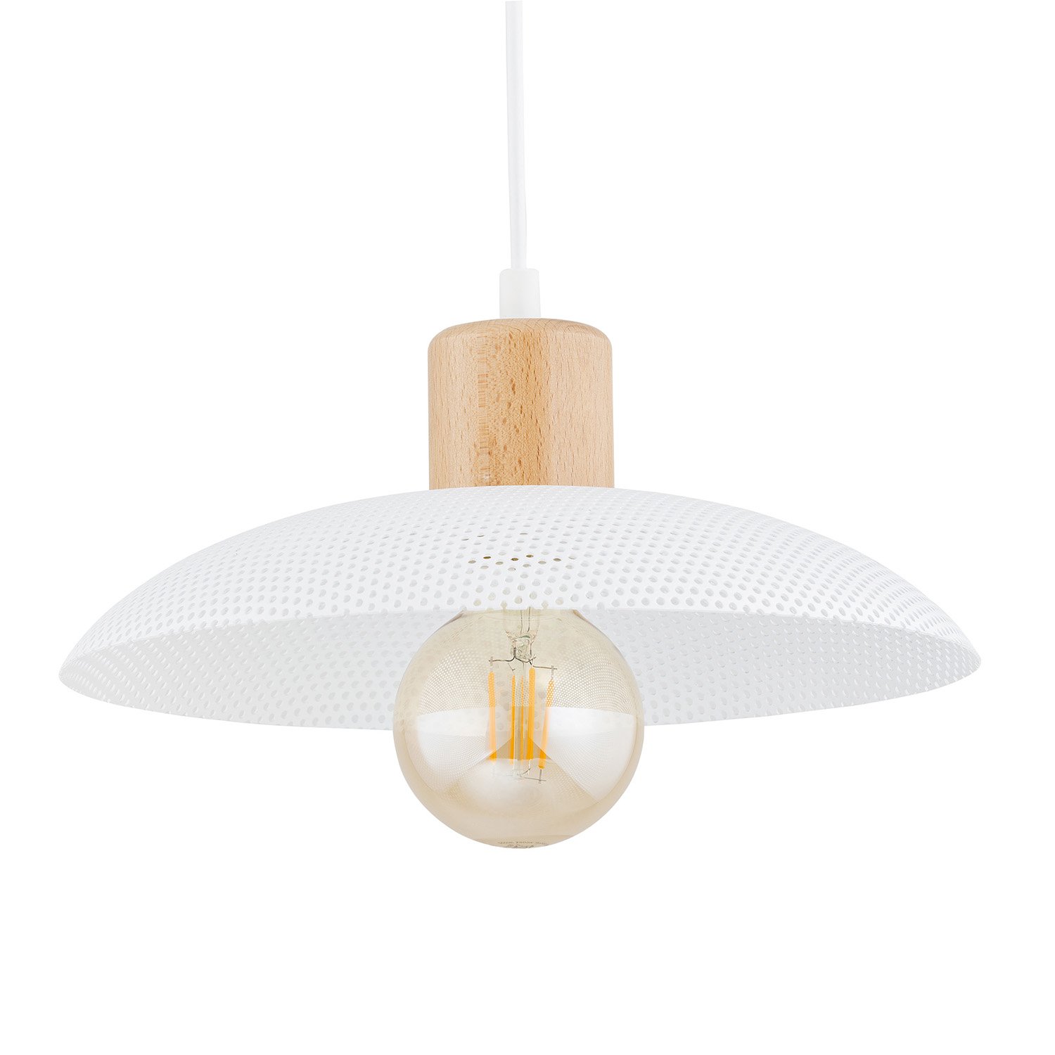 Sospensione Nordica Ishtar 1 Luce In Legno E Acciaio Bianco LA0066-EB-1-BI