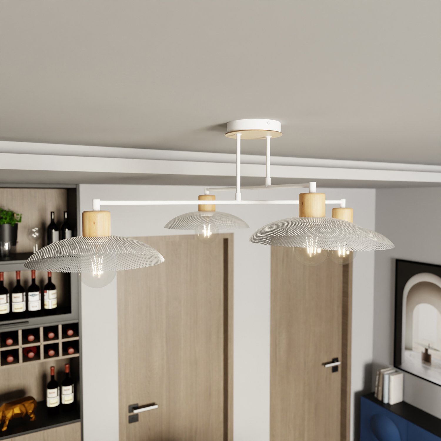Lampadario Minimal Siri Acciaio Bianco 4 Luci E27 1319/4