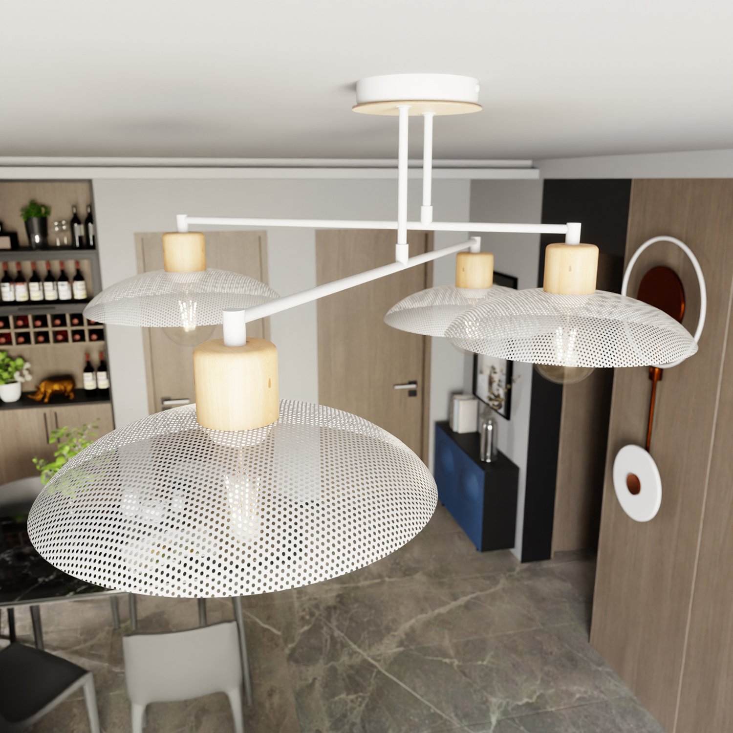 Lampadario Minimal Siri Acciaio Bianco 4 Luci E27 1319/4
