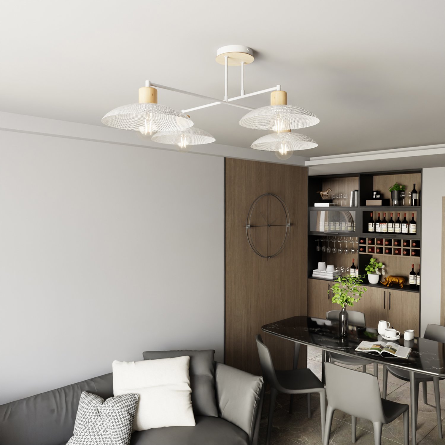 Lampadario Minimal Siri Acciaio Bianco 4 Luci E27 1319/4