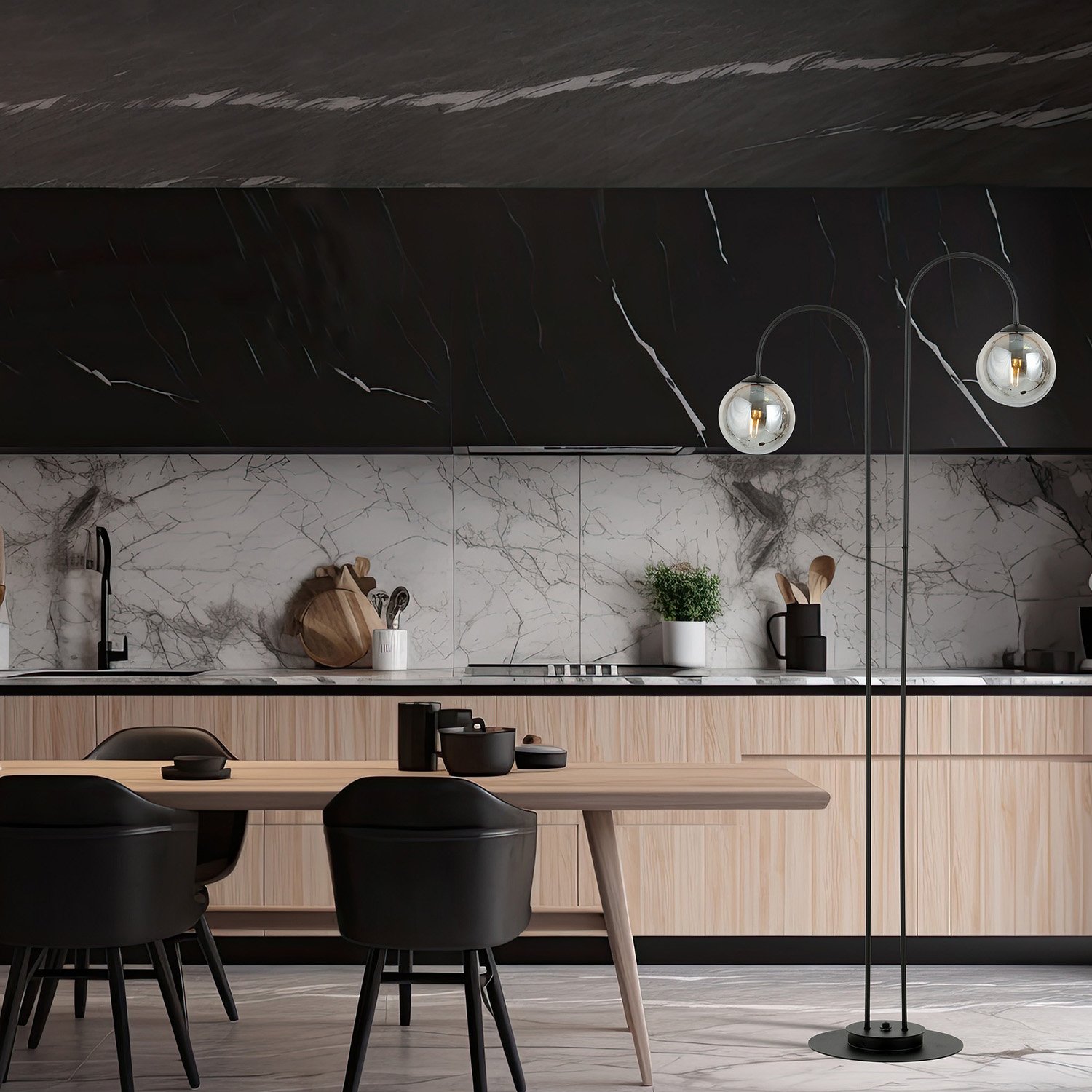 Lampadario Minimal Utu Acciaio Nero Grigio 2 Luci E14 Ip20 LA0070-EB-2-NR-GR2