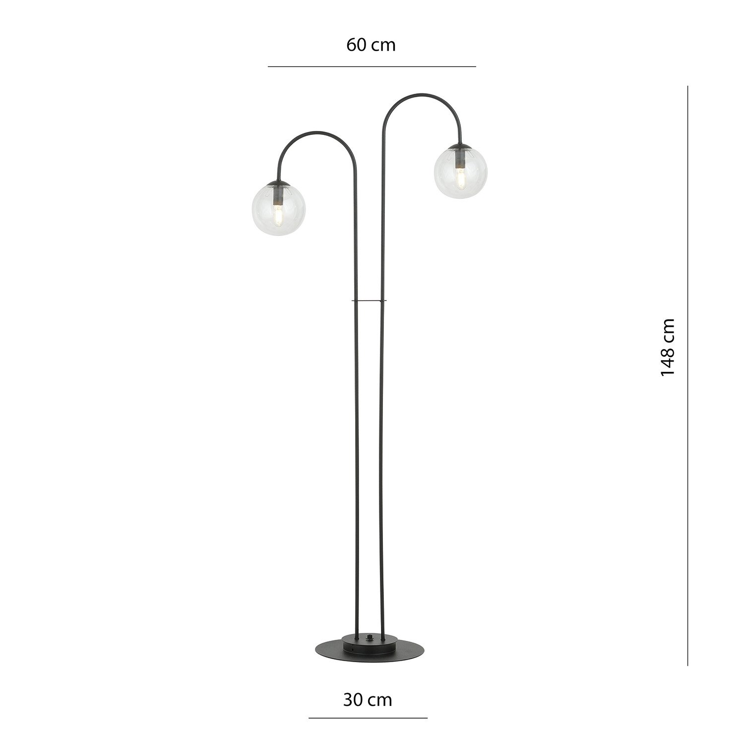 Lampadario Minimal Sharada Acciaio Nero Trasparente 2 Luci E14 1286/LP2