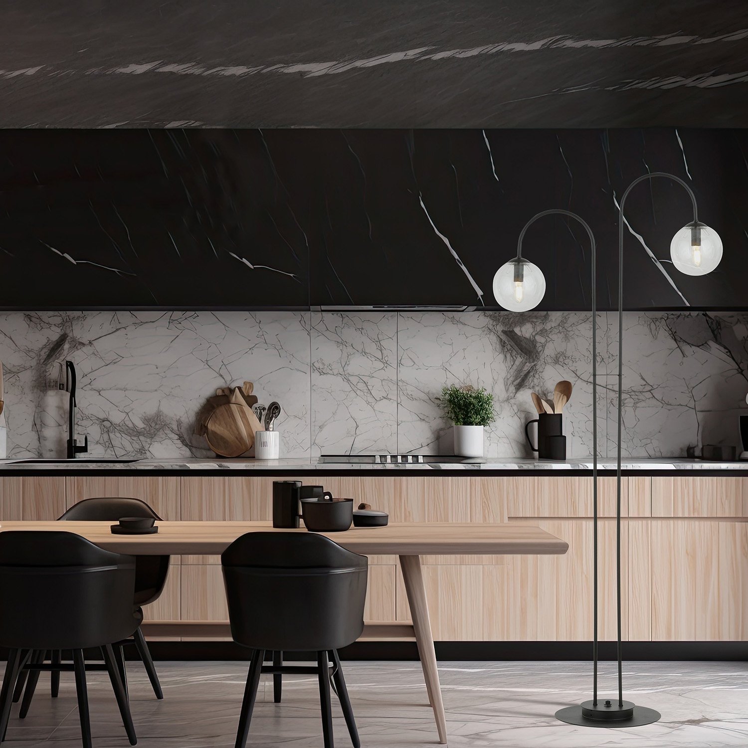 Lampadario Minimal Sharada Acciaio Nero Trasparente 2 Luci E14 1286/LP2