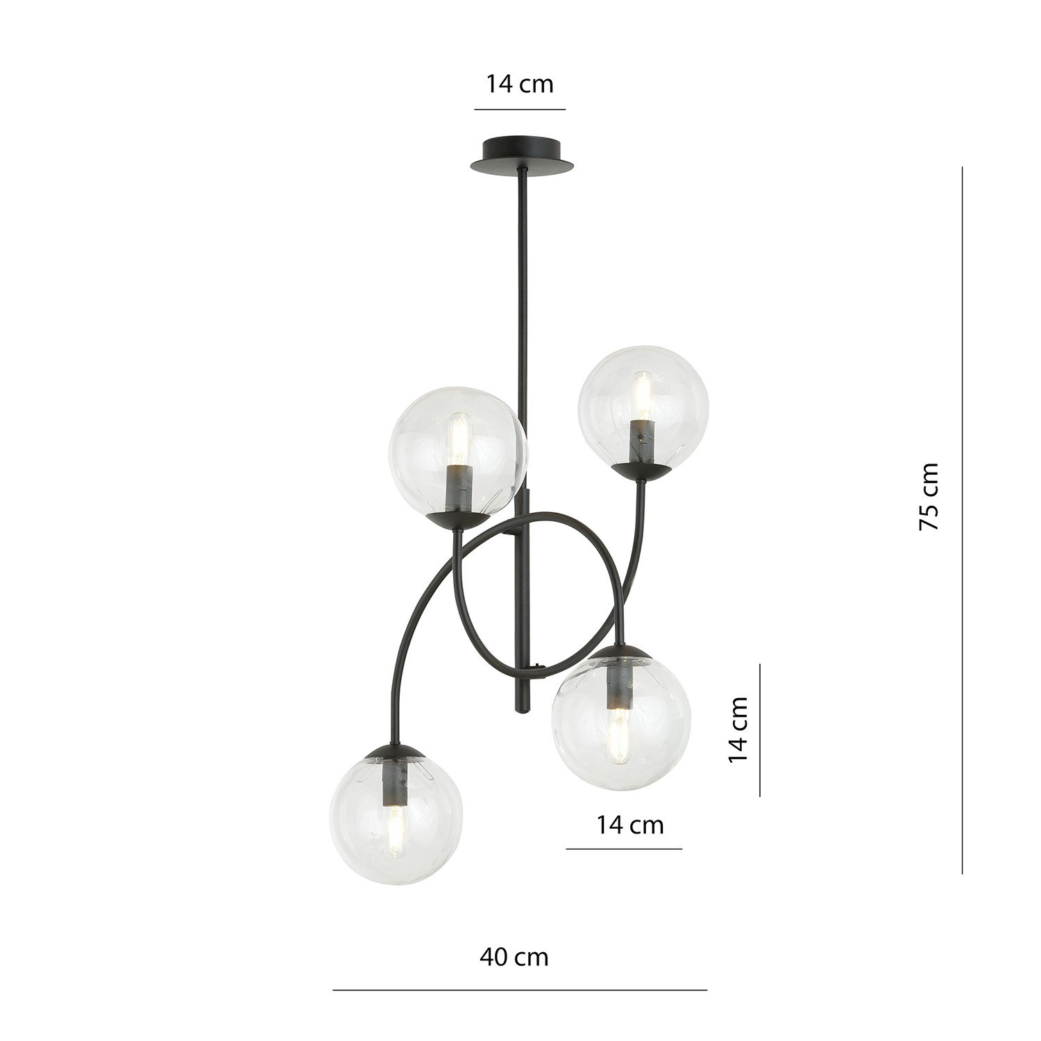 Plafoniera Moderna Utu 4 Luci In Acciaio Nero E Vetro Trasparente LA0070-EB-4-NR-TR2