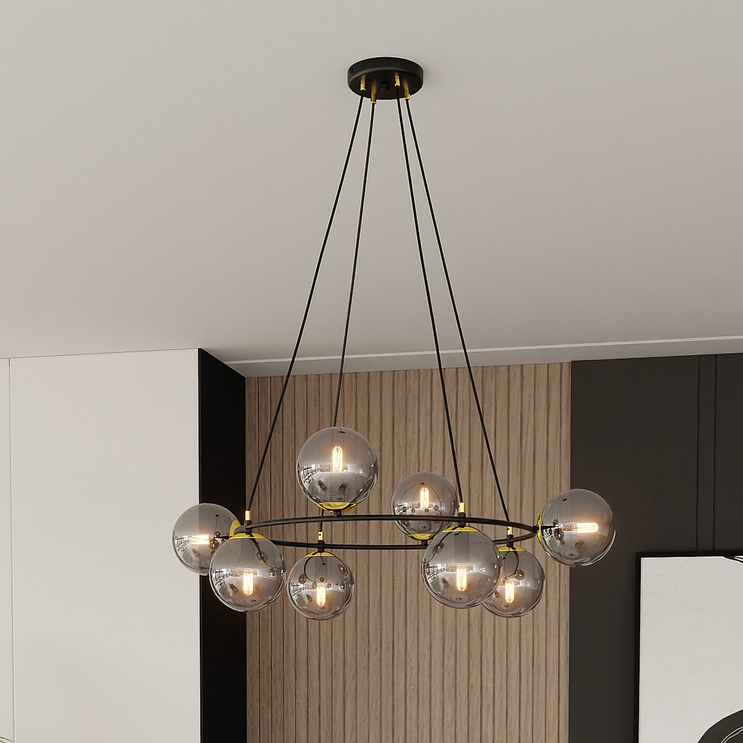 Lampadario Minimal Tiamat Acciaio Nero Oro Grigio 7 Luci E14 Ip20 LA0073-EB-7-OR-GR
