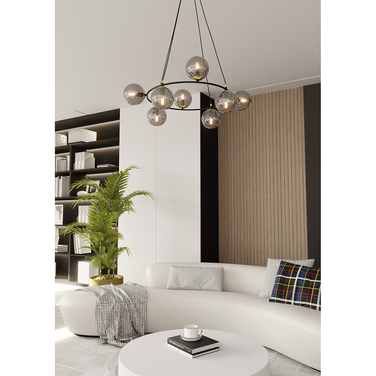 Lampadario Minimal Tiamat Acciaio Nero Oro Grigio 7 Luci E14 Ip20 LA0073-EB-7-OR-GR