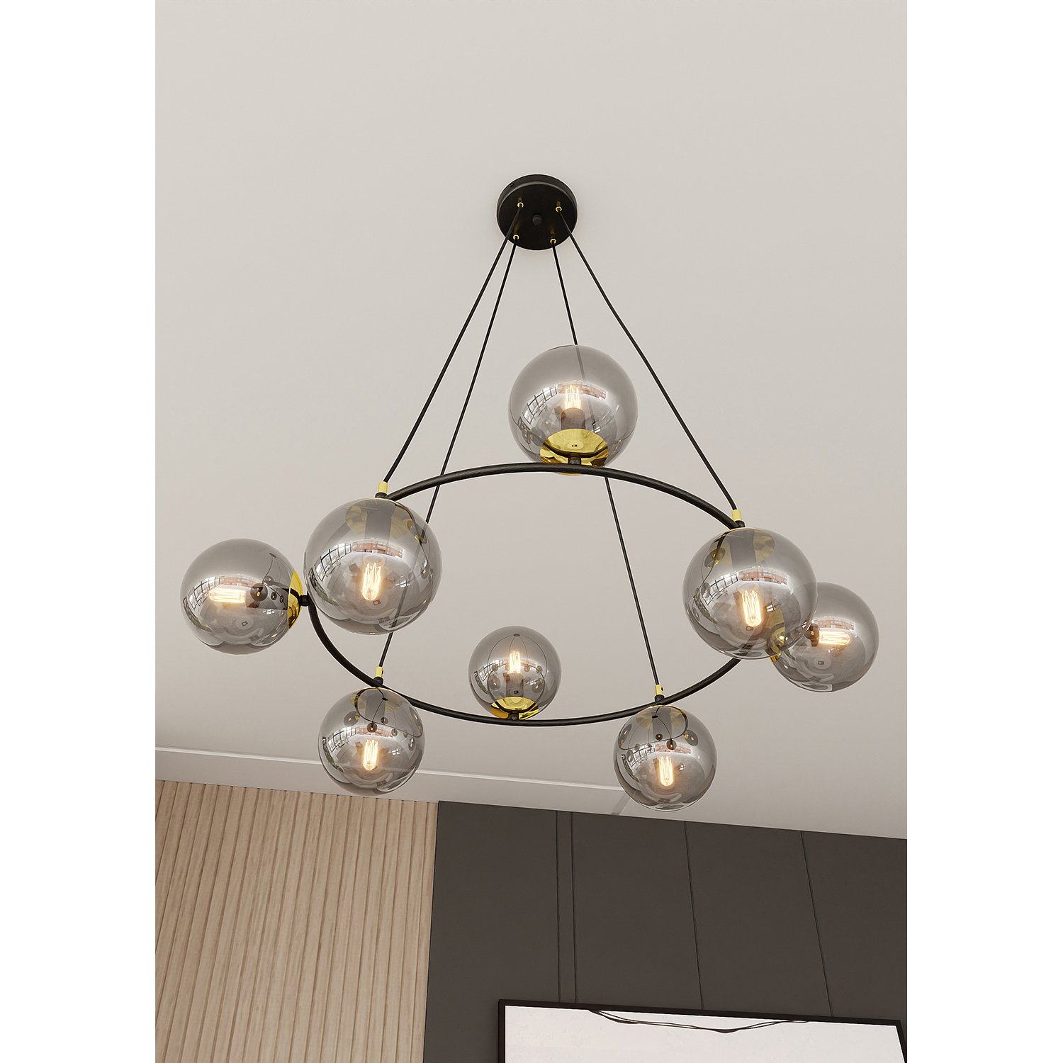 Lampadario Minimal Tiamat Acciaio Nero Oro Grigio 7 Luci E14 Ip20 LA0073-EB-7-OR-GR