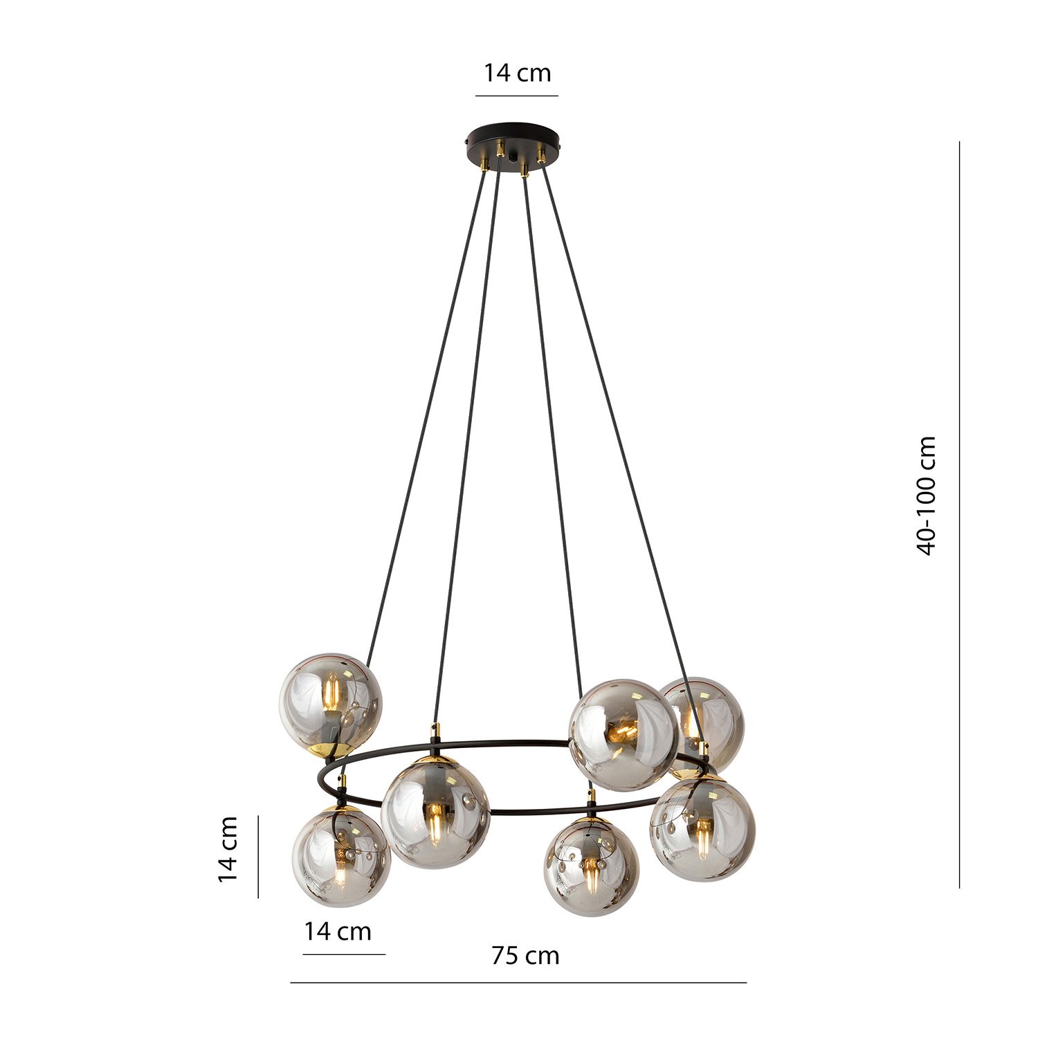 Lampadario Minimal Tiamat Acciaio Nero Oro Grigio 7 Luci E14 Ip20 LA0073-EB-7-OR-GR