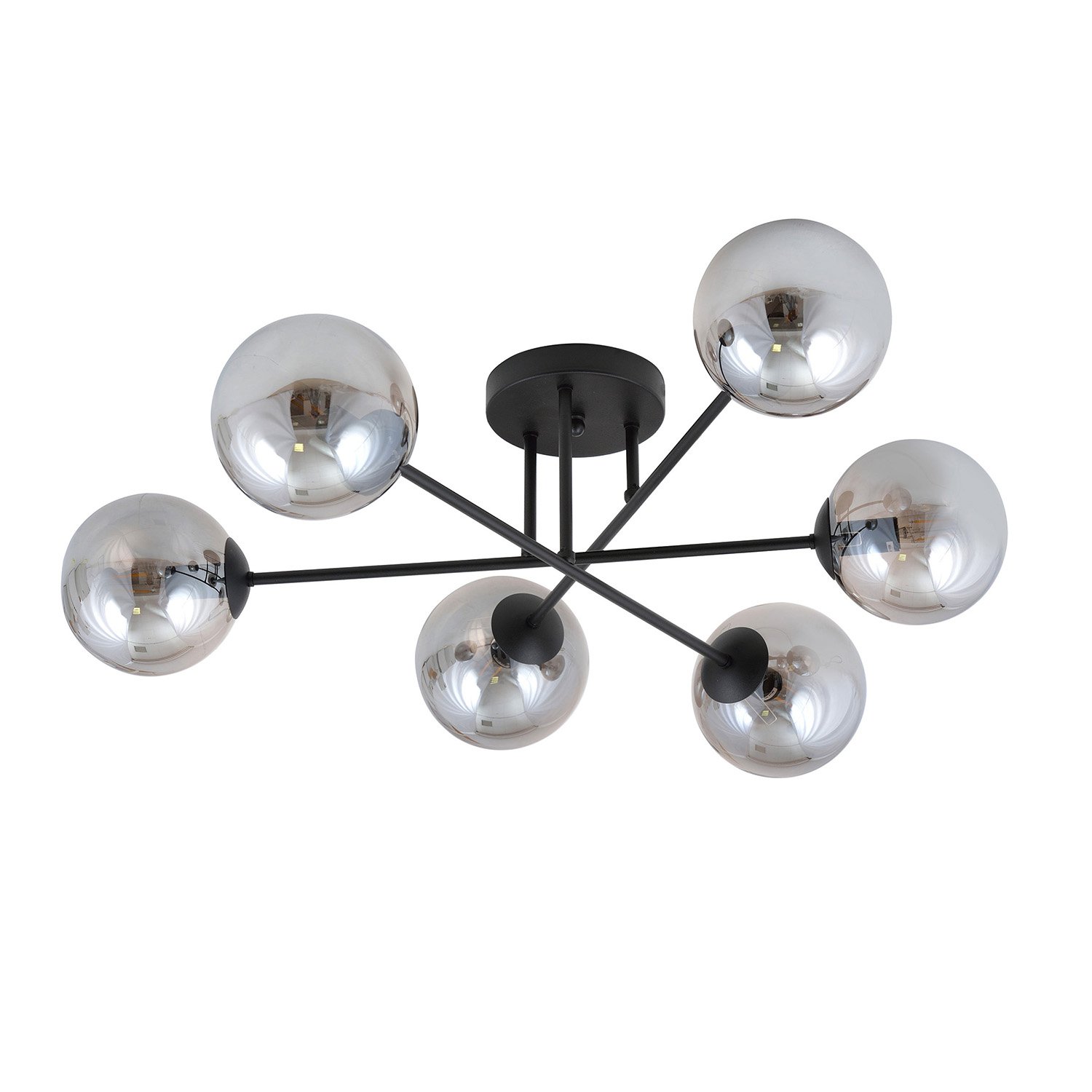 Plafoniera Moderna Hsi Wang Mu 6 Luci In Acciao Nero E Sfere In Vetro Fumè 1245/6