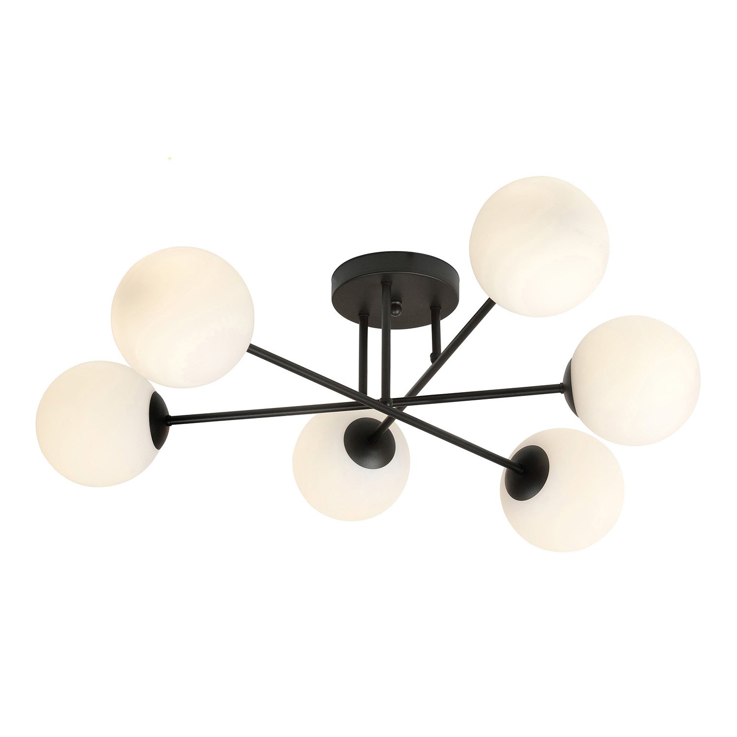 Plafoniera Moderna Hsi Wang Mu 6 Luci In Acciao Nero E Sfere In Vetro Bianco 1232/6