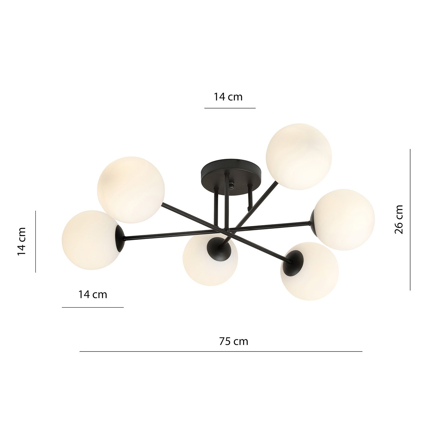 Plafoniera Moderna Hsi Wang Mu 6 Luci In Acciao Nero E Sfere In Vetro Bianco 1232/6