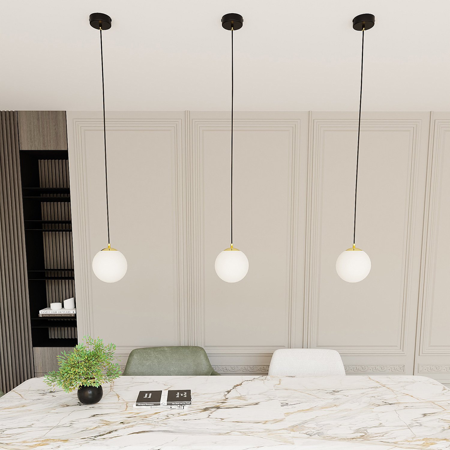 Sospensione Contemporanea Yudi 1 Luce Acciaio Nero/Oro Sfera Vetro Bianco 1243/1