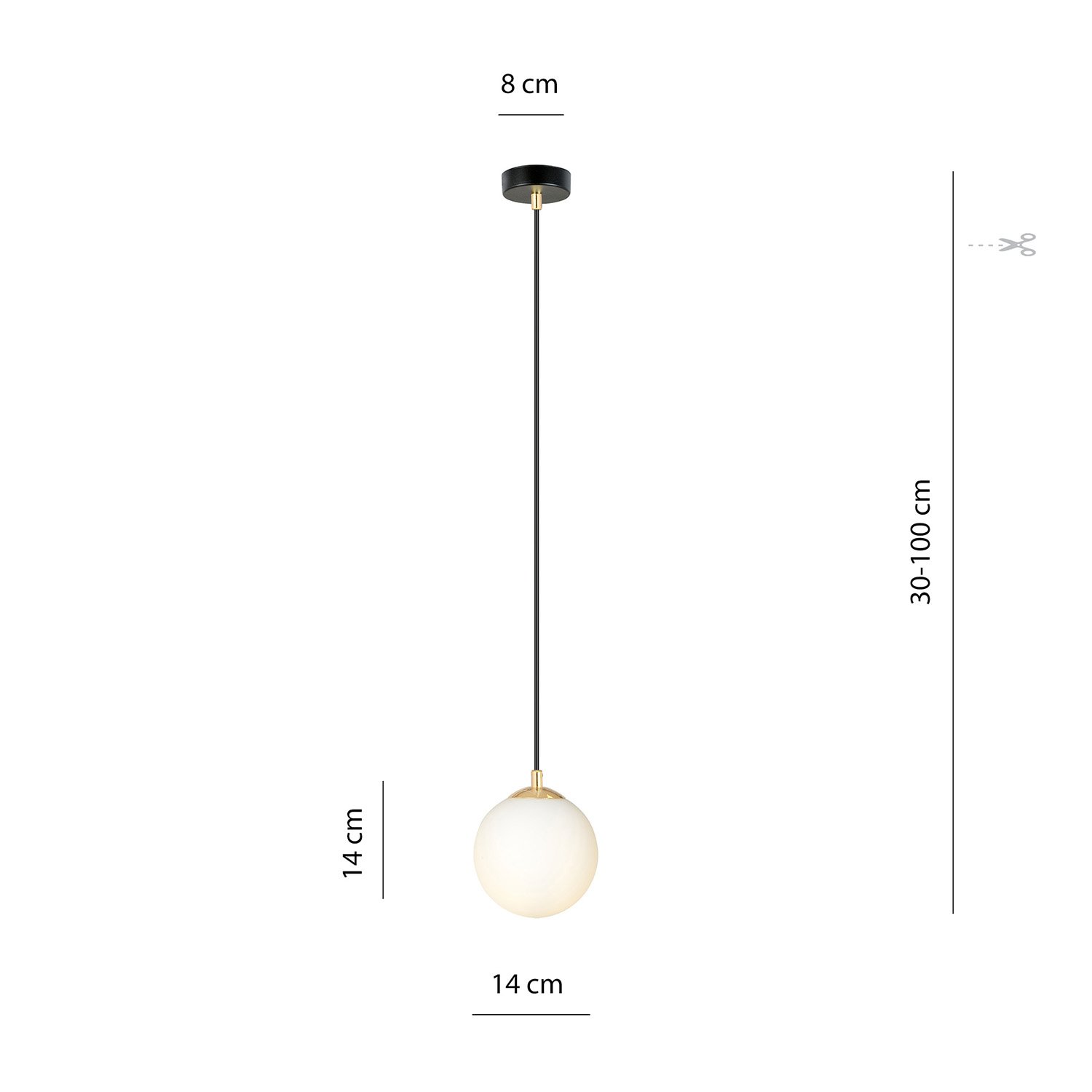 Sospensione Contemporanea Yudi 1 Luce Acciaio Nero/Oro Sfera Vetro Bianco 1243/1