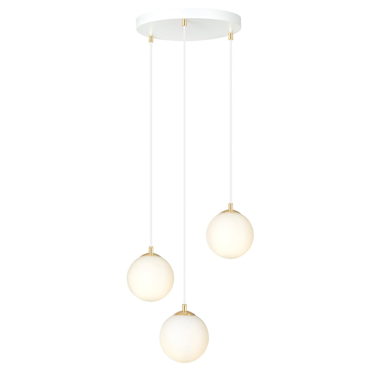 Sospensione Contemporanea Yudi 3 Luci Acciaio Bianco Sfera Vetro Bianco 1244/3