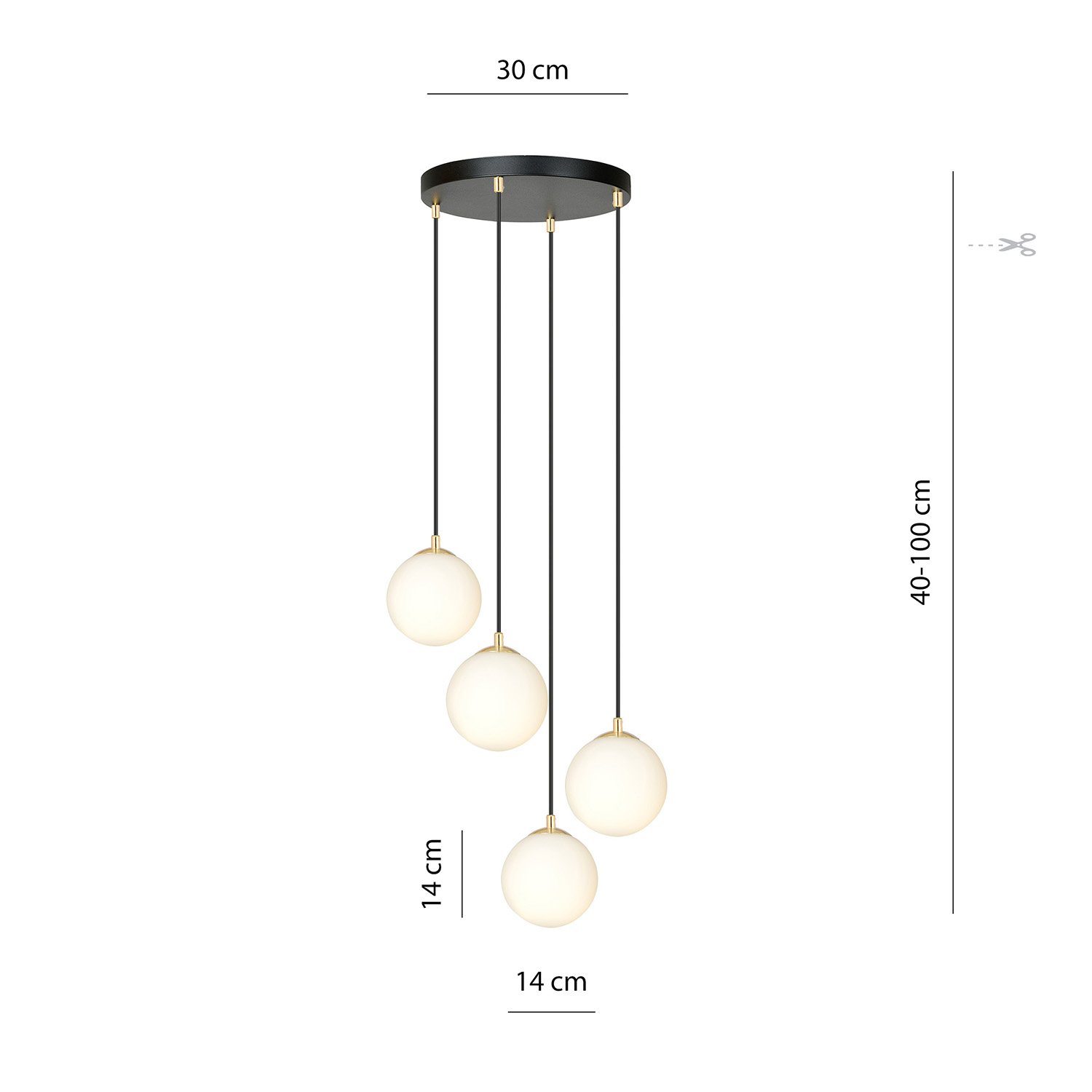 Sospensione Contemporanea Yudi 4 Luci Acciaio Nero/Oro Sfere Vetro Bianco 1243/4
