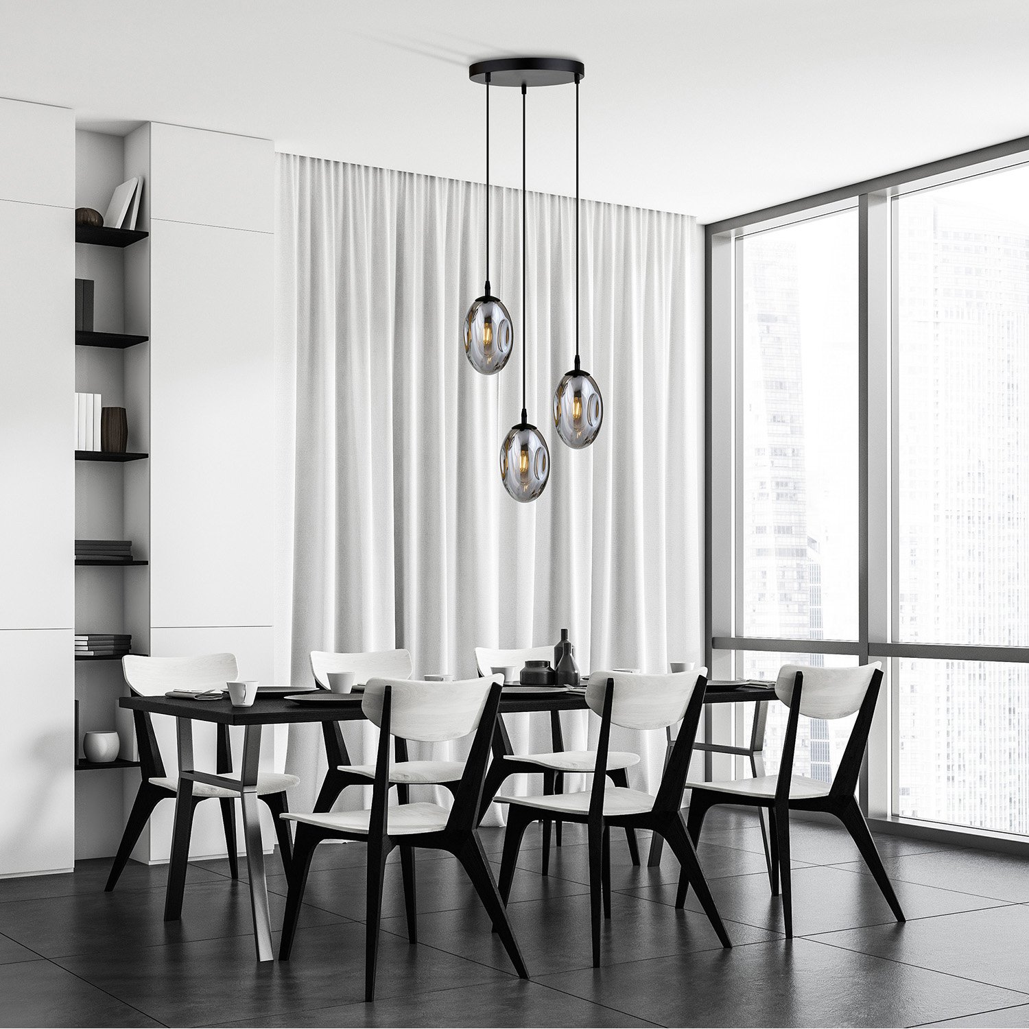 Sospensione Minimal 3 Luci Pendragon Acciaio Nero E Vetro Fumè 1266/3PREM