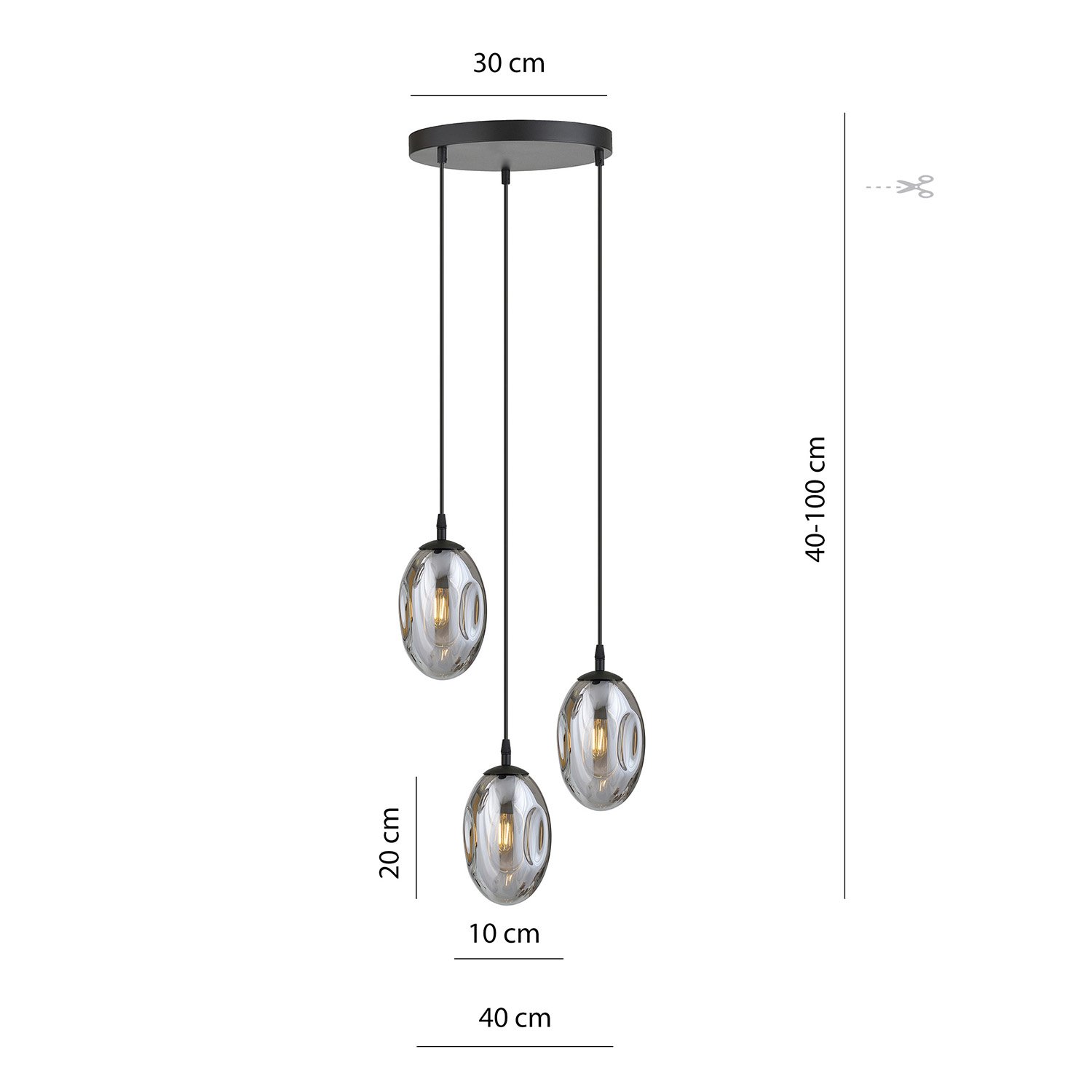 Sospensione Minimal 3 Luci Pendragon Acciaio Nero E Vetro Fumè 1266/3PREM