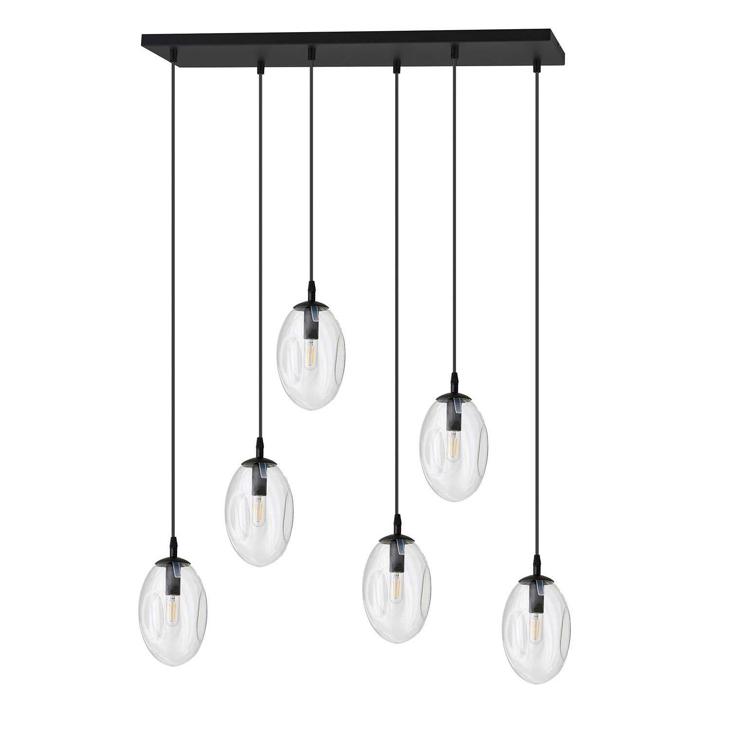 Sospensione Minimal 6 Luci Pendragon Acciaio Nero E Vetro Trasparente 1265/6