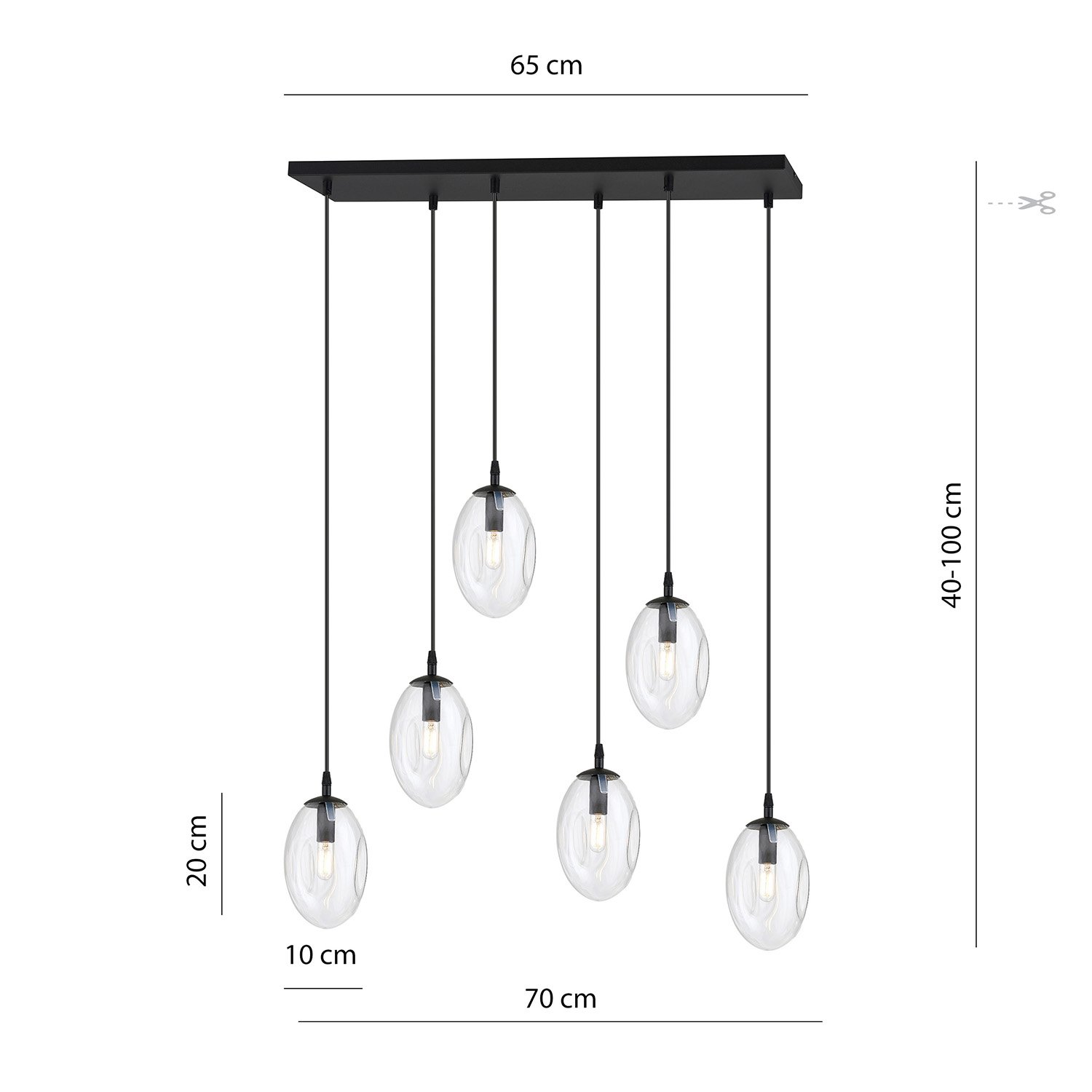 Sospensione Minimal 6 Luci Pendragon Acciaio Nero E Vetro Trasparente 1265/6