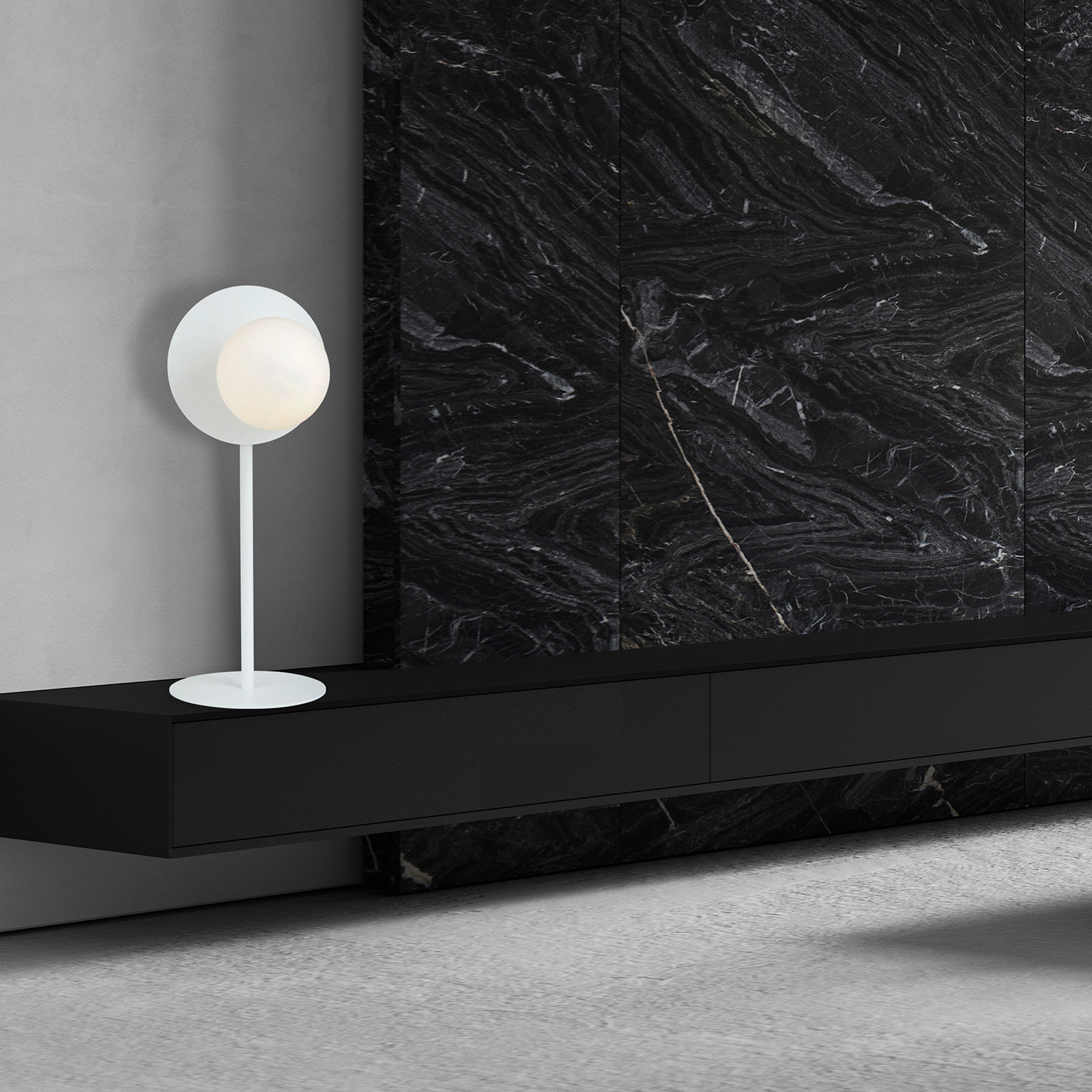 Lampada Da Tavolo Contemporanea Ippolita 1 Luce In Acciaio Bianco E Vetro Opalino LA0093-EB-LT1-BI