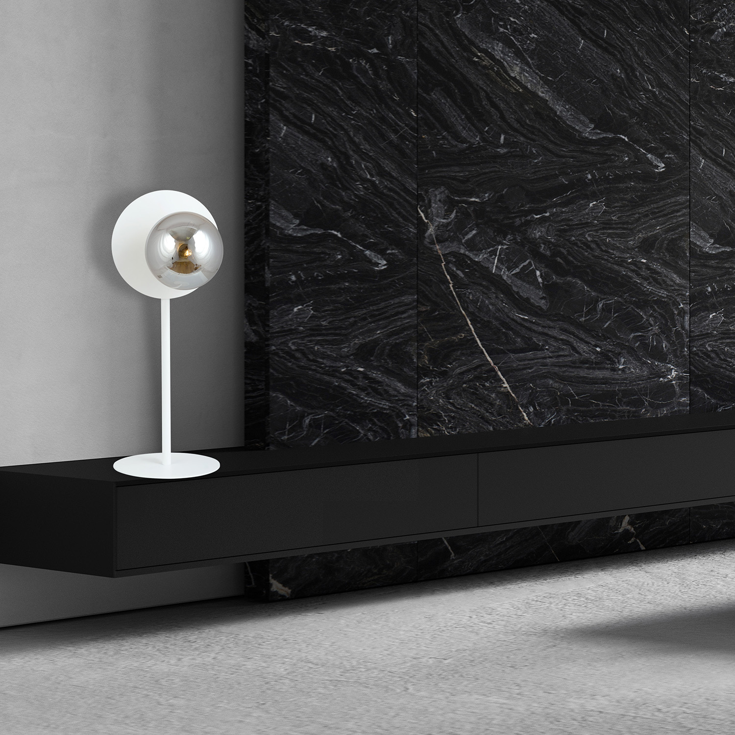 Lampada Da Tavolo Contemporanea Ippolita 1 Luce In Acciaio Bianco E Vetro Fumè LA0093-EB-LT1-BI-GR