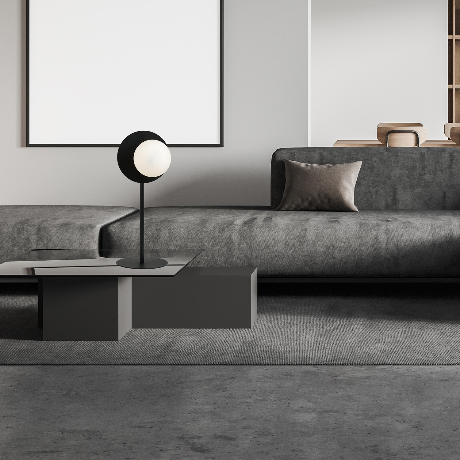 Lampada Da Tavolo Contemporanea Ippolita 1 Luce In Acciaio Nero E Vetro Opalino LA0093-EB-LT1-NR